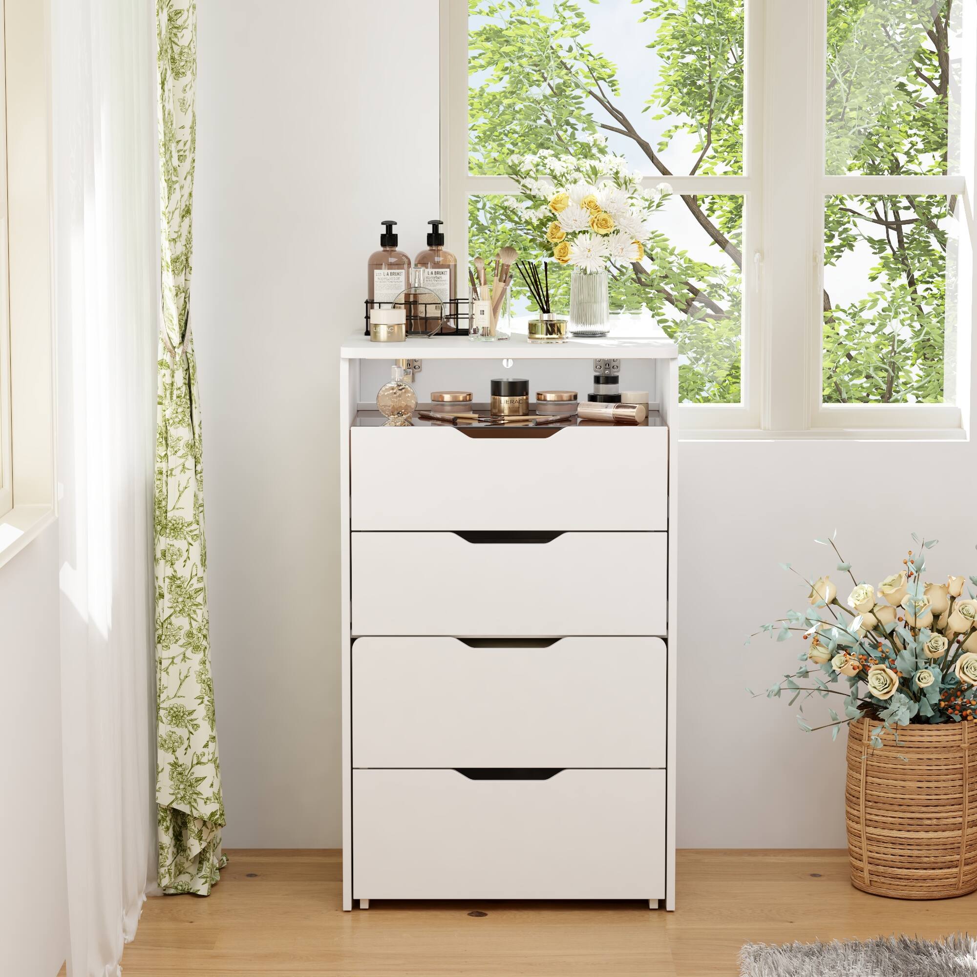 Alt View 1. Famapy - Flip - Up LED Vanity Desk with 3 - Color Lighting & Hidden Storage for Small Spaces - White.