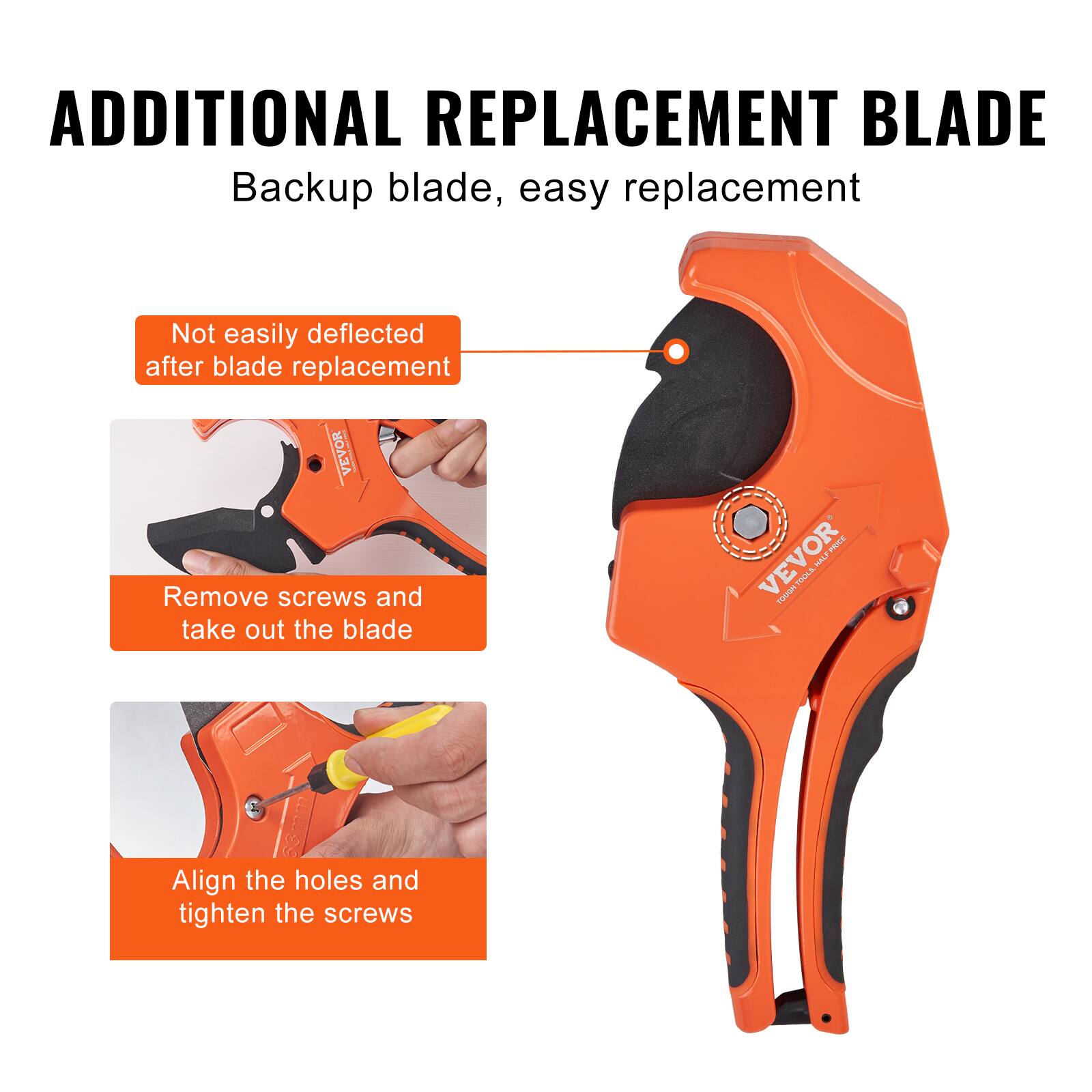 ADDITIONAL REPLACEMENT BLADE  
Backup blade, easy replacement  

- Not easily deflected after blade replacement  
- Remove screws and take out the blade  
- Align the holes and tighten the screws
