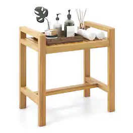 Gymax - Teak Wood Shower Bench Solid Wood Stool for Inside Shower Shaving Legs - Natural