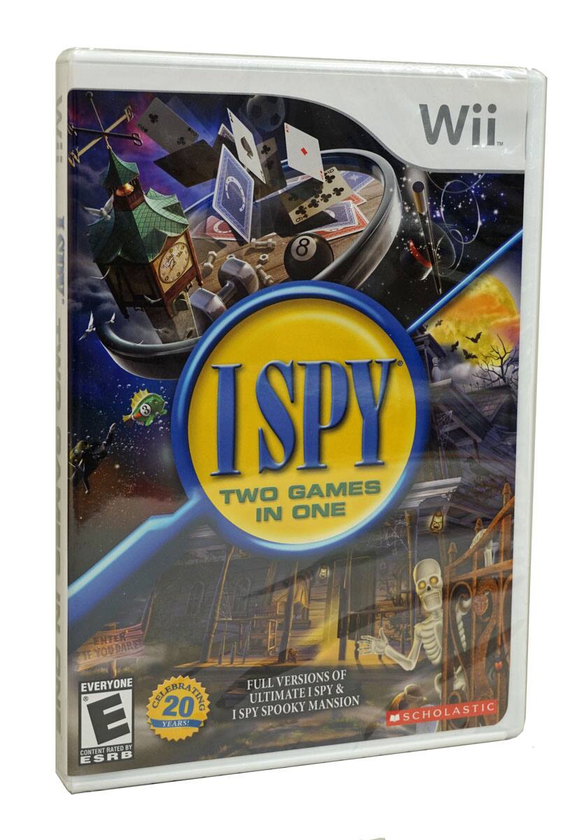 ISPY  
TWO GAMES IN ONE  

Wii  

FULL VERSIONS OF  
ULTIMATE ISPY &  
ISPY SPOOKY MANSION  

CELEBRATING  
20 YEARS!  

EVERYONE  
E  
CONTENT RATED BY ESRB  

SCHOLASTIC - E10+ (Everyone 10+)
