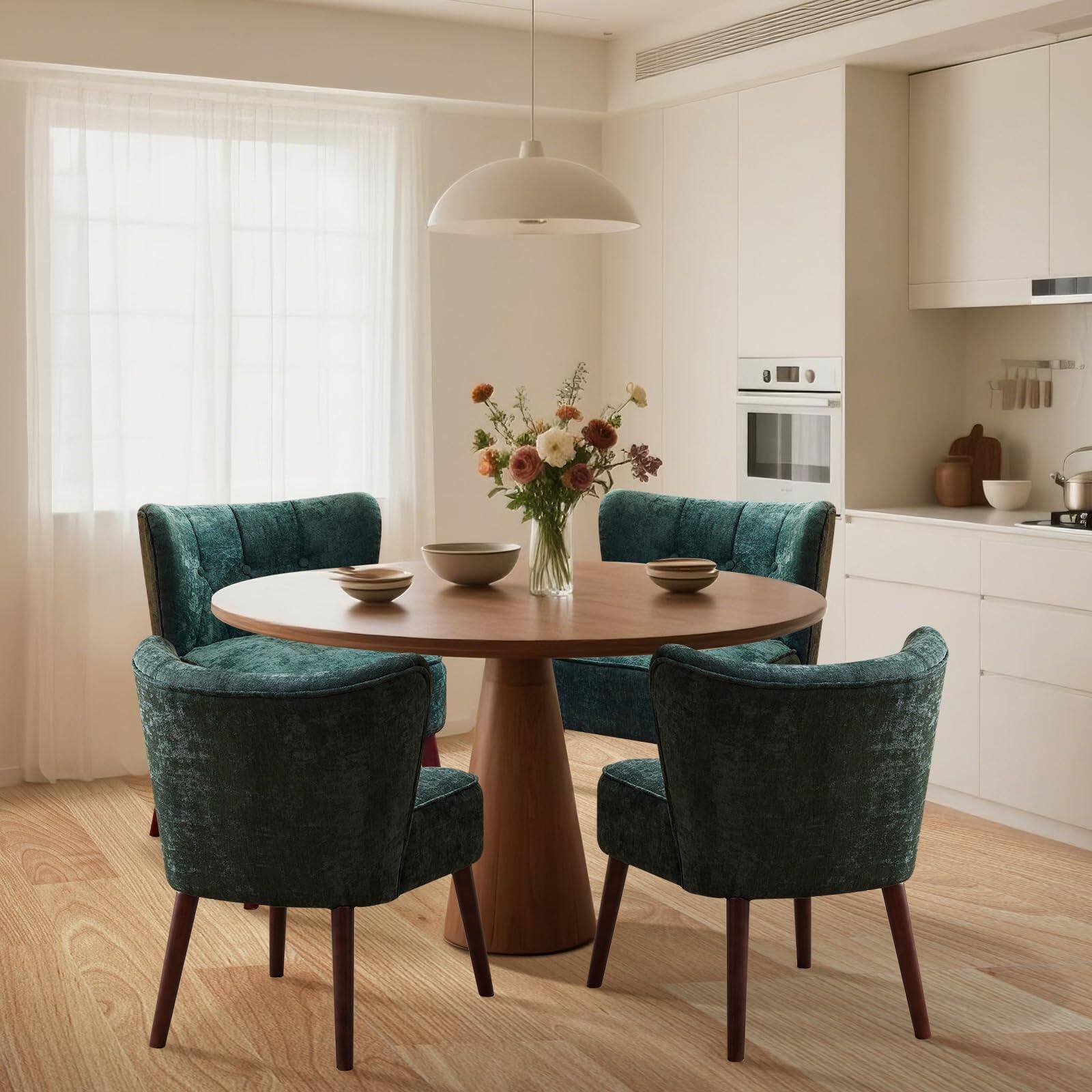 Back. Jojoka - Modern Accent Chair, Upholstered Lounge Seat with Wood Legs, Comfortable Side Chair for Living Room, Bedroom - Green.