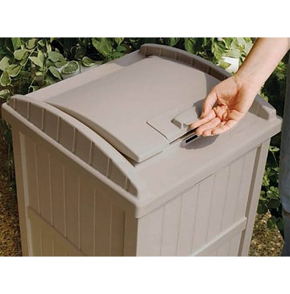 Alt View 3. Suncast - Suncast 30-33 Gallon Deck Patio Resin Garbage Trash Can Hideaway, Taupe (3 Pack) - Taupe.