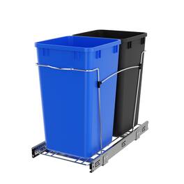Rev-A-Shelf - Double Pullout Trash Can 27 qt. for Kitchen, RV-15KD-2218C-S - Black/Blue