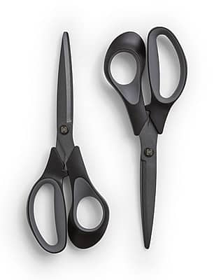 Front. TRU RED - 8" Non-Stick Titanium Coated Scissors, Straight Handle, 2/Pack - Black.
