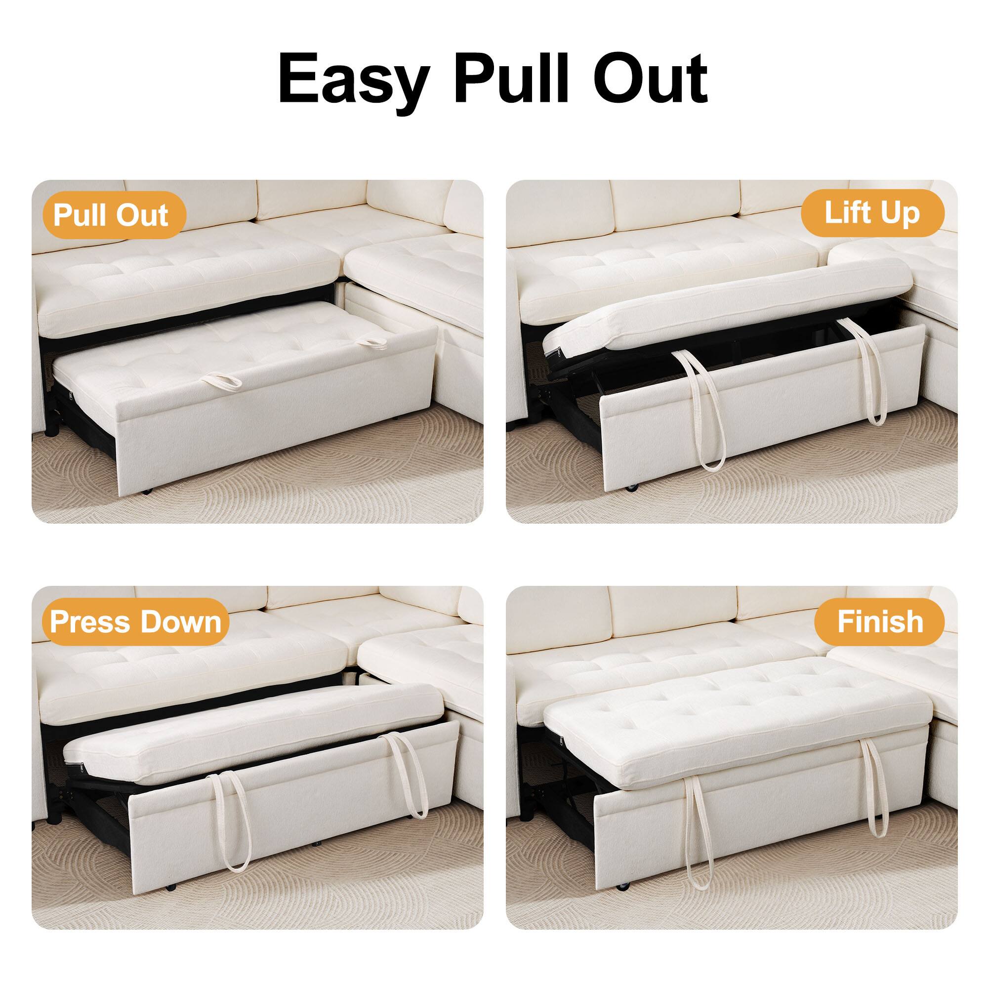 Easy Pull Out

Pull Out  
Lift Up  
Press Down  
Finish