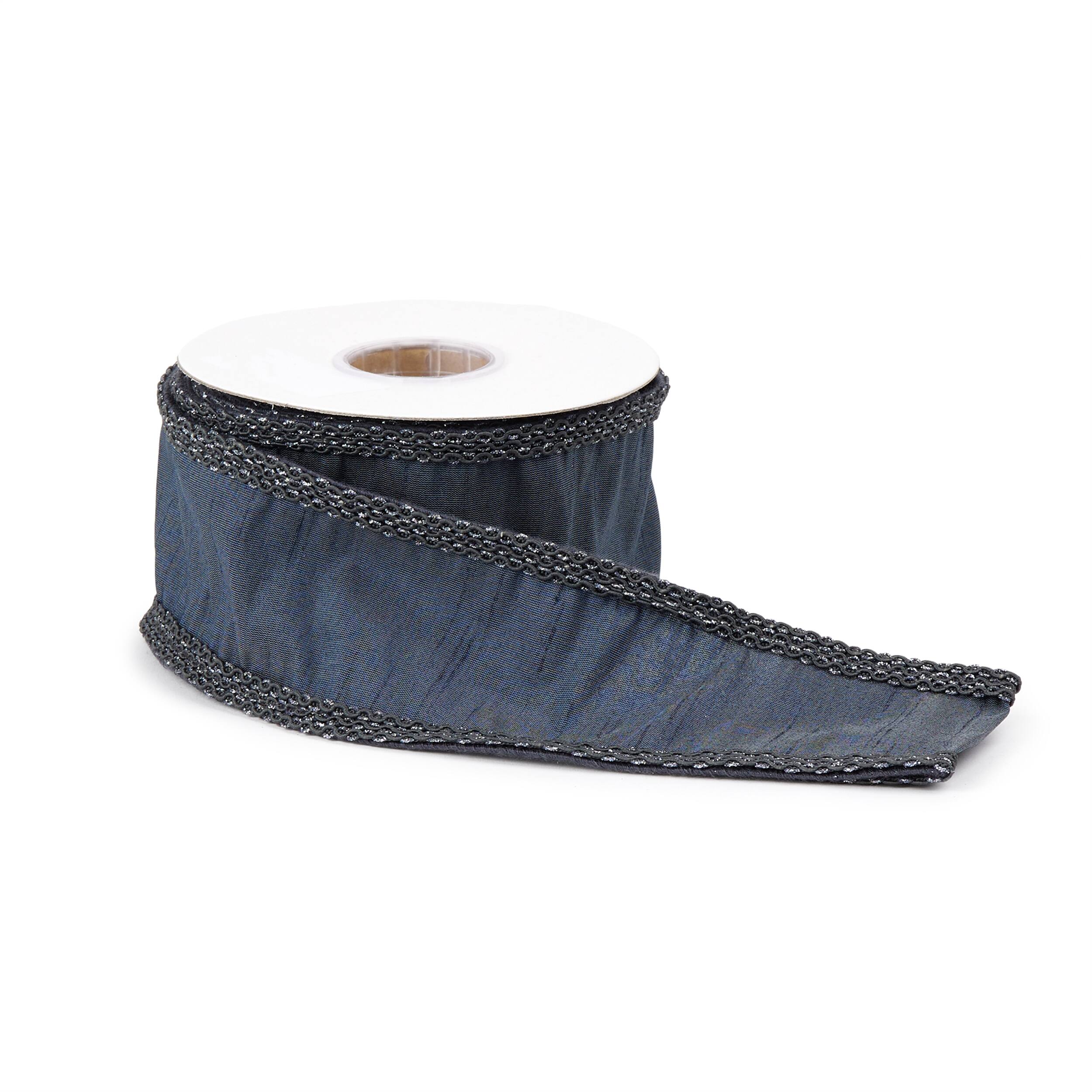 Left. BreeBe - Dark Grey Glitter Wired Ribbon (Set of 2) - Dark Grey.