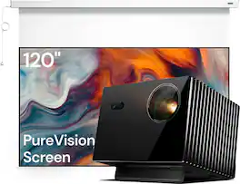 Valerion - VisionMaster Max 4K Laser Projector with FREE 120"PureVision Motorized Screen–3500 ISO Lumens,IMAX Enhanced, HDR10+, 3D - Black