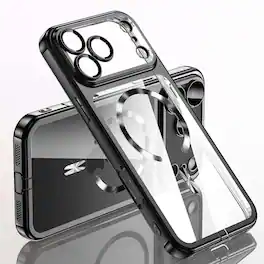 Dteck - Magnetic for iPhone 18 Pro Max Case Compatible with MagSafe, Slim Plating Frame Clear Cover Camera Lens Protector - Black