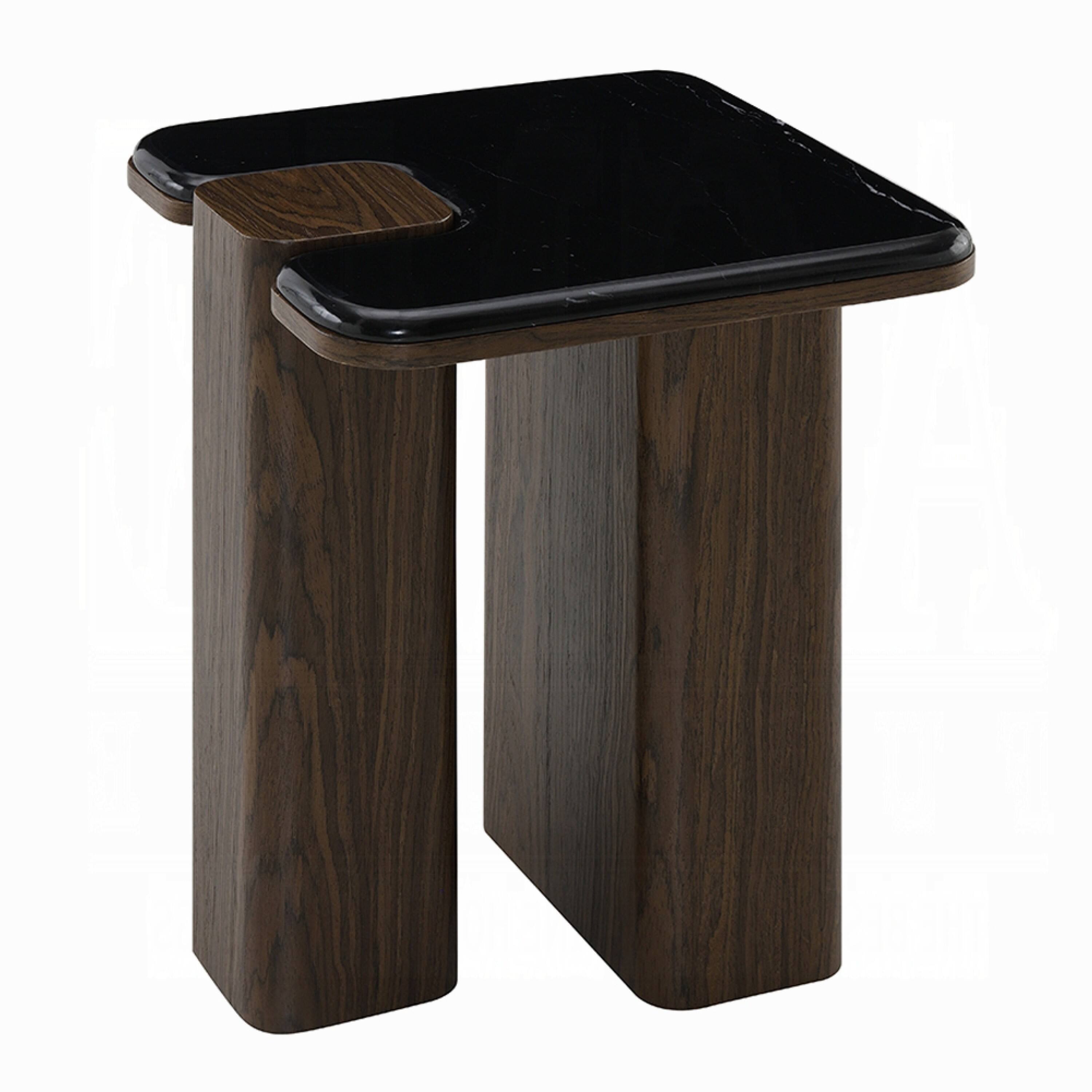 Alt View 2. Manhattan Lane - Pima Side End Table, 16 Inch Black Marble Top, Dark Walnut Brown Base - Black, Walnut Brown.