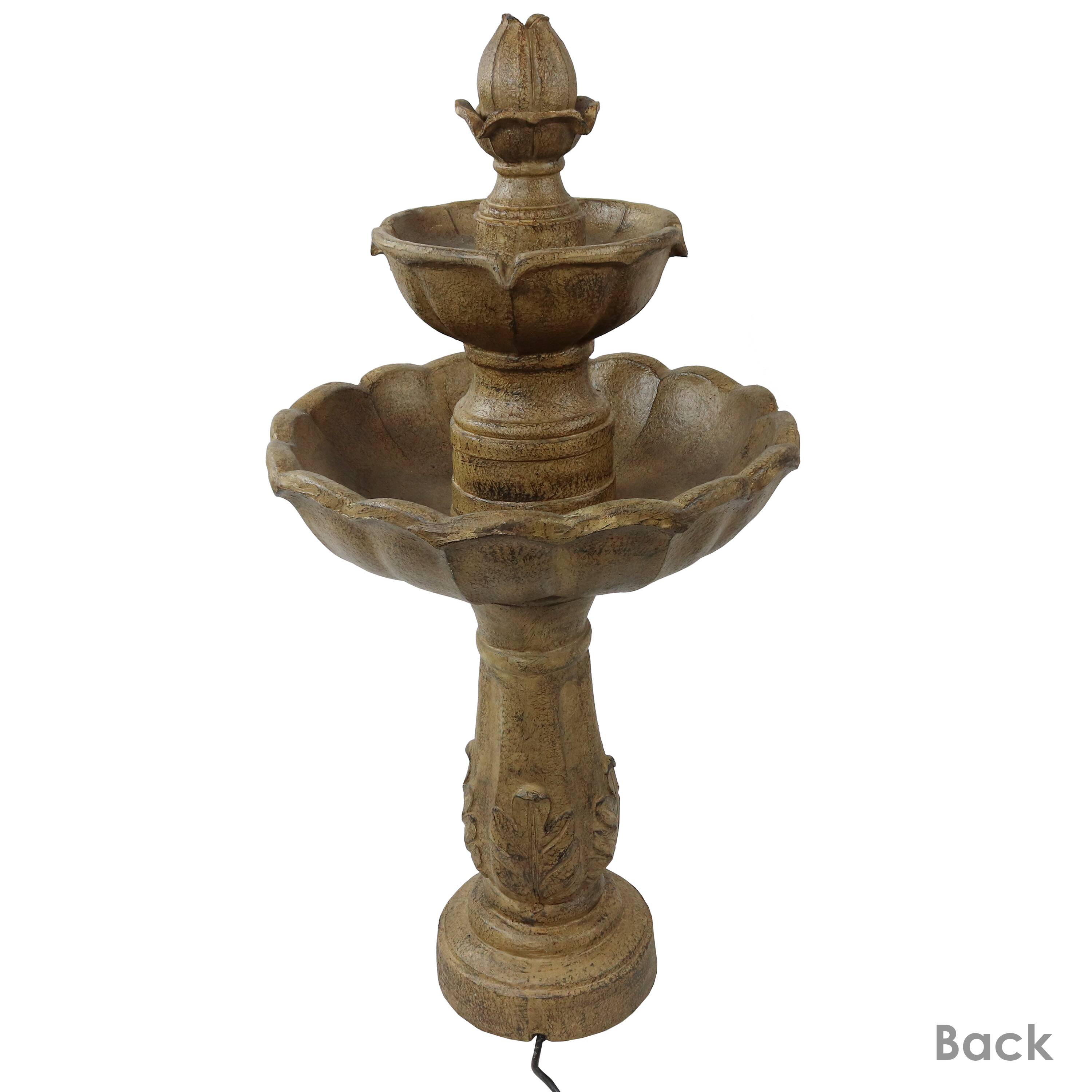 Alt View 5. Sunnydaze - Blooming Flower Resin Outdoor 2-Tier Water Fountain - Light Brown.