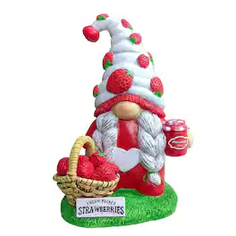 OrnamentallyYou - Charming Homestead Strawberry Gnome Garden Statue, 9.5" Farmhouse Style Unique Fruit Home Decor - Red