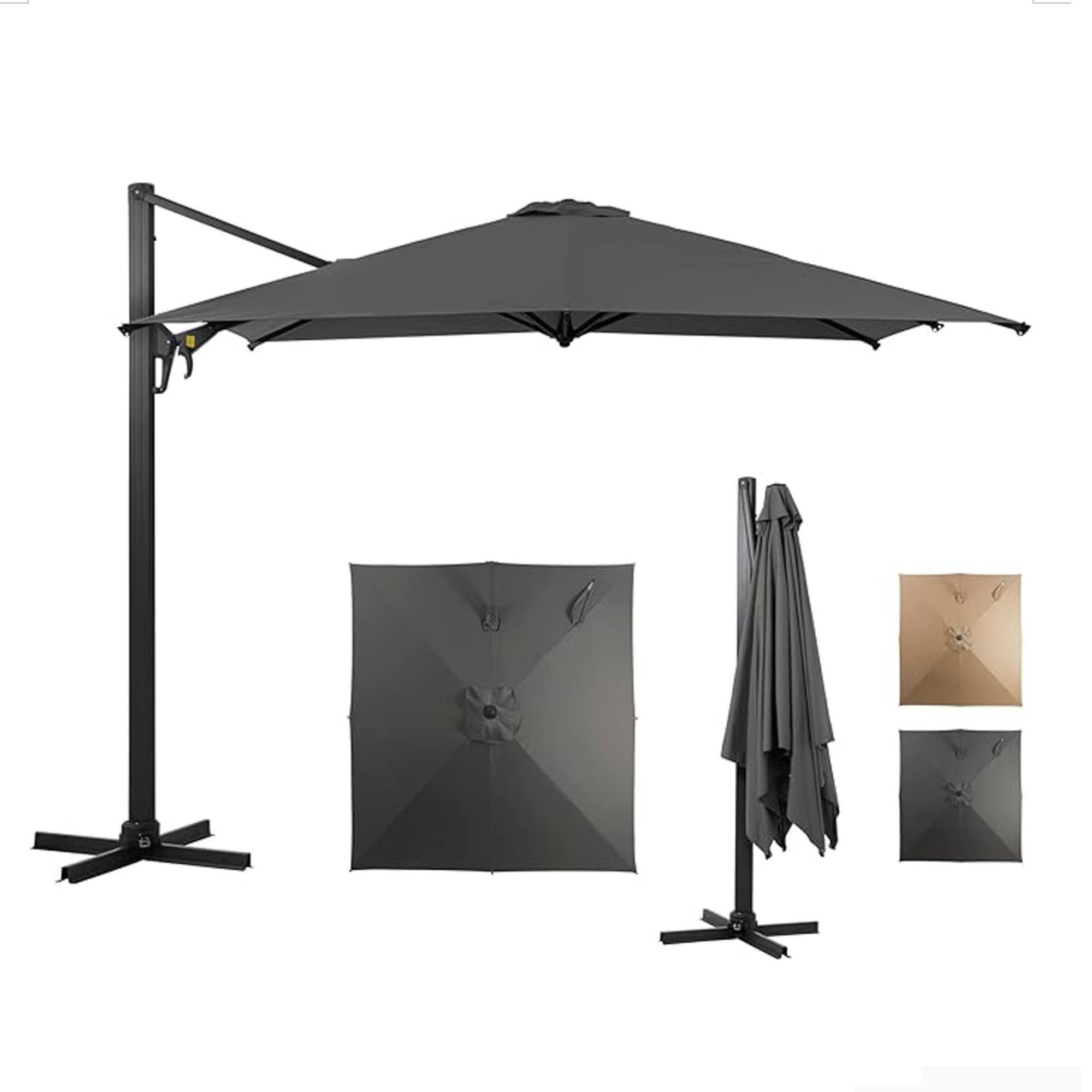 Alt View 7. Mondawe - 10 Ft Square Cantilever Patio Umbrella with 360° Rotation & Tit Adjustment - Grey.