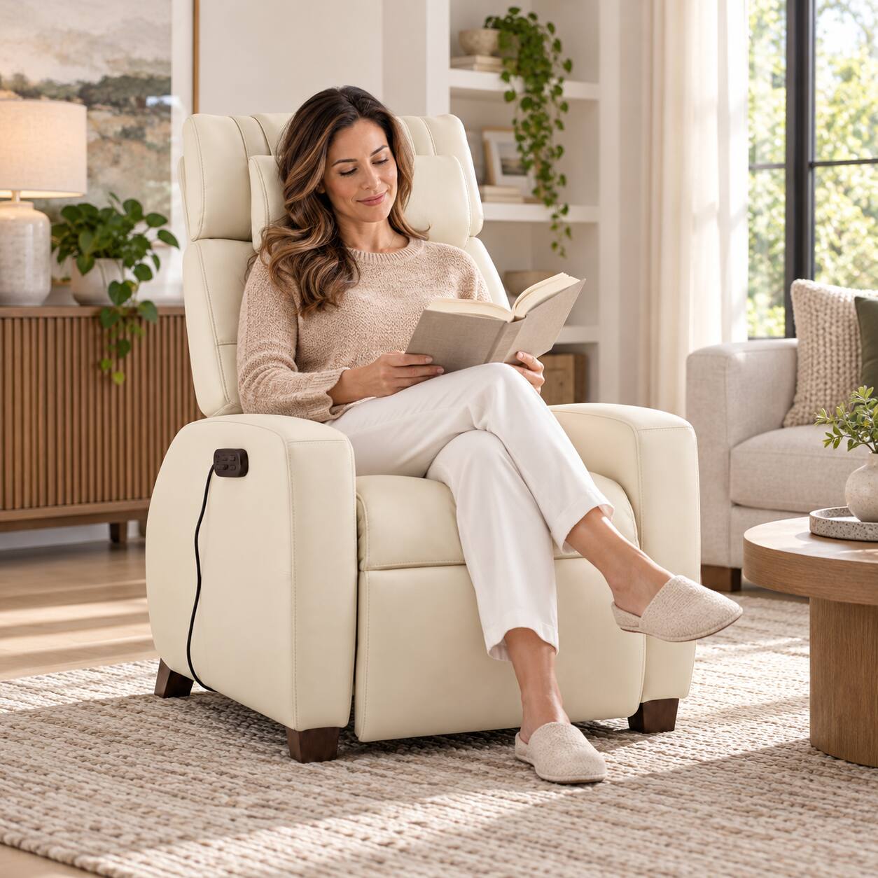 Left. Human Touch - Human Touch Vesta ZG Leather Zero Gravity Recliner with Heat & Vibration Massage - Cream.