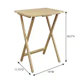 FurniFact - Brown Wooden 5pcs Folding Tables Set with Stand – TV Trays Set of 4 - Natural