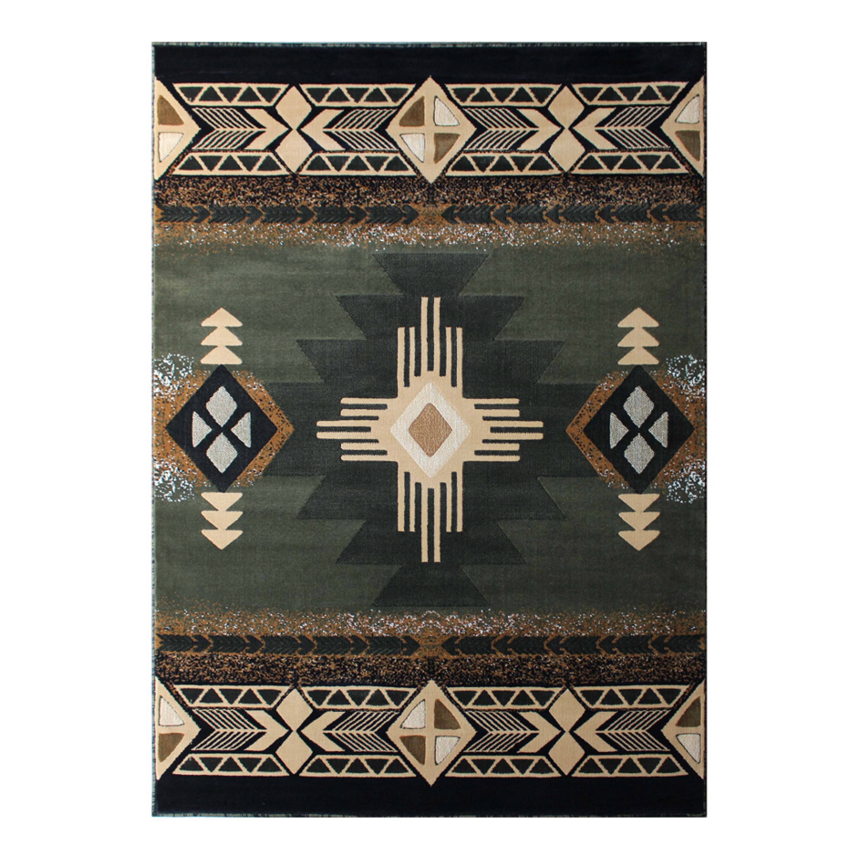 Alt View 1. Emma + Oliver - Santa Fe Olefin Accent Rug with Complementary Southwestern Pattern and Jute Backing - Sage.