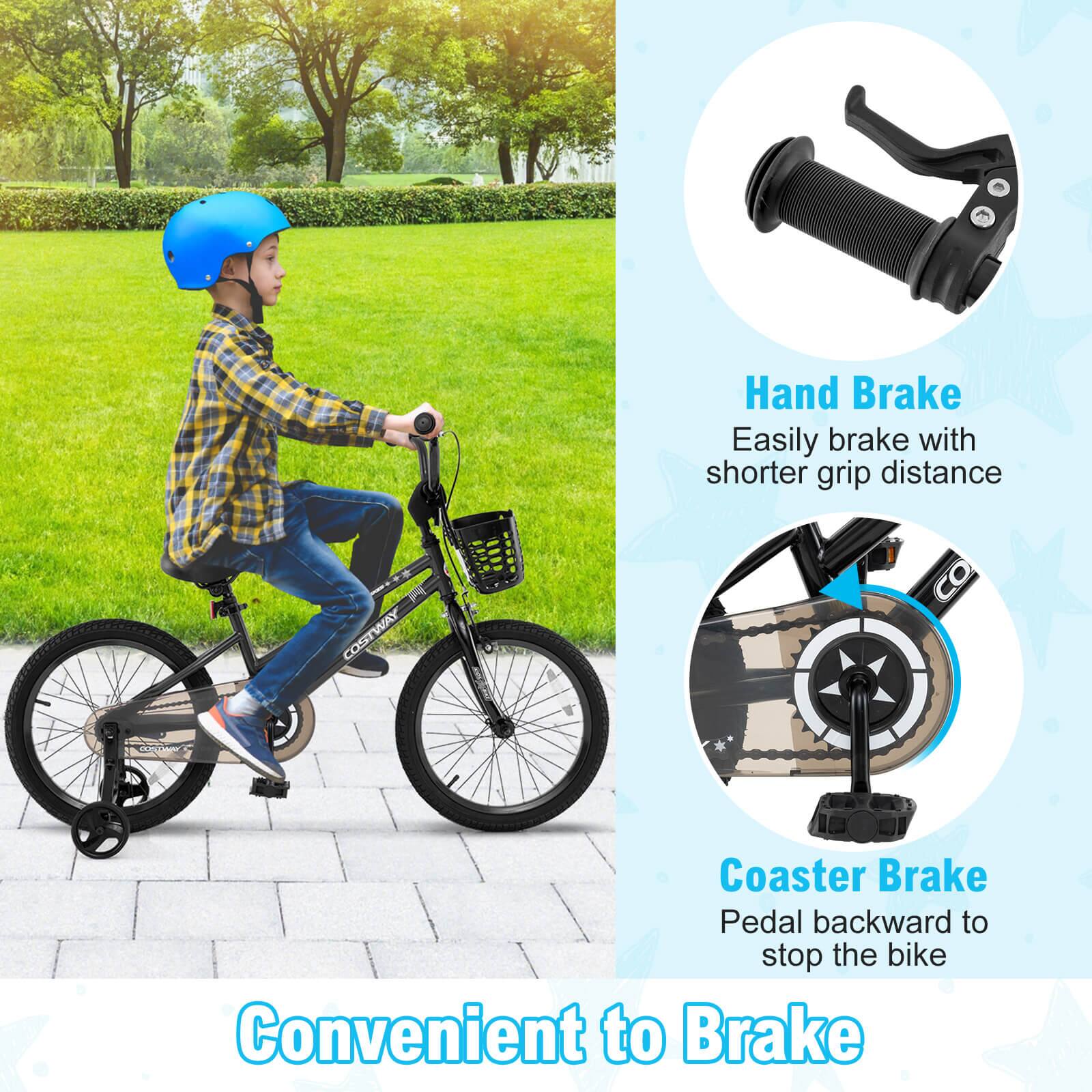 Convenient to Brake

Hand Brake  
Easily brake with shorter grip distance

Coaster Brake  
Pedal backward to stop the bike