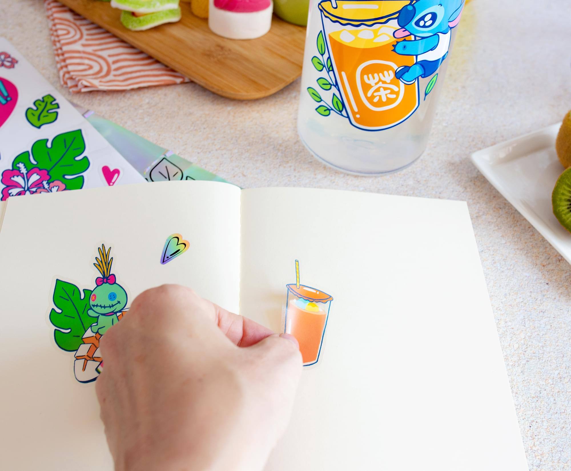 Alt View 5. Silver Buffalo - Disney Lilo & Stitch Bubble Tea Plastic Water Bottle and Decal Sticker Set - Orange.