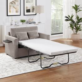 Tiramisubest - Twin Size Sofa Bed Loveseat Sofa with Foldable Mattress,Side Table,Storage Pocket and USB Ports for Living Room,Brown - Grey+Brown