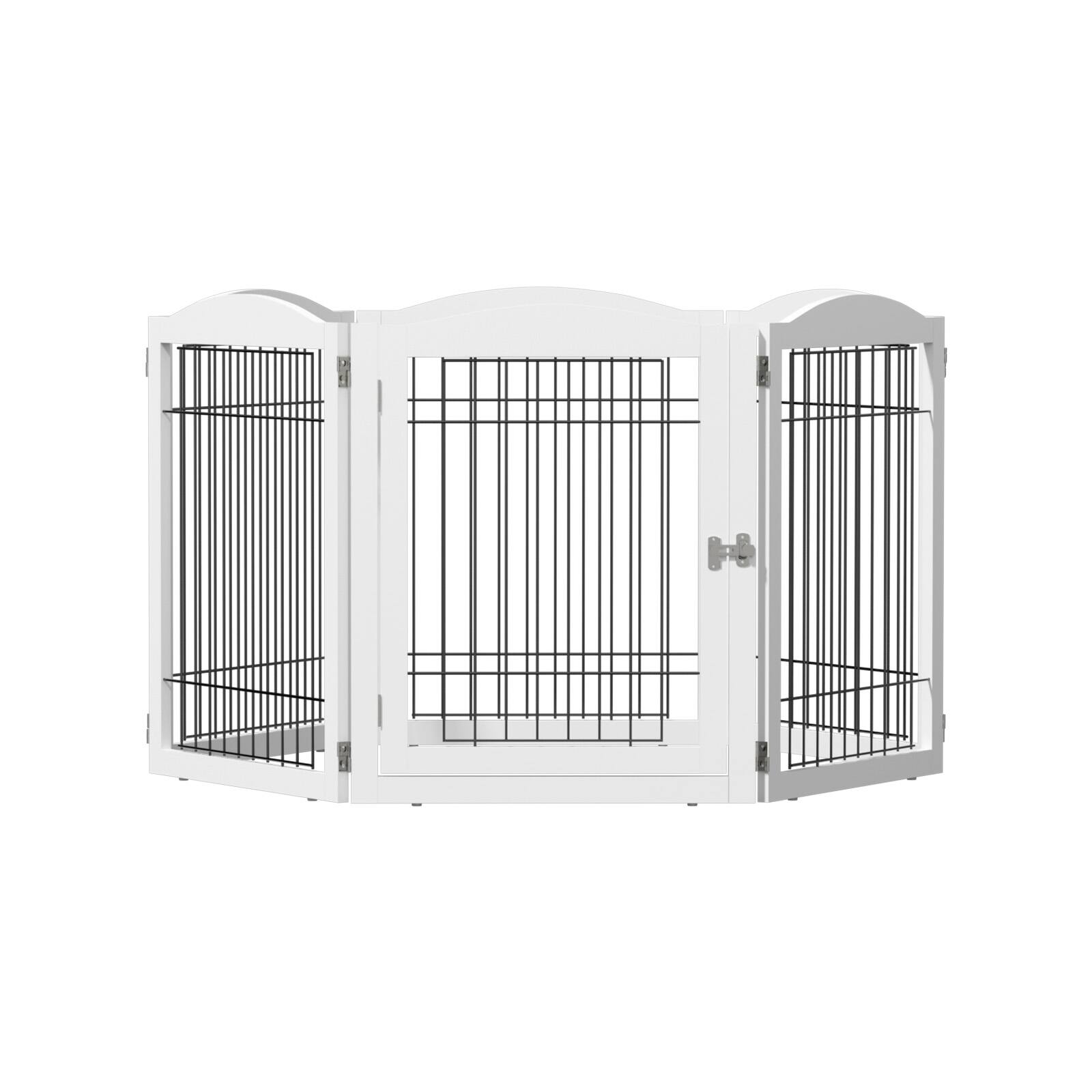 Alt View 1. Winado - Freestanding Dog Gate with Door, Pet Gate with Walk Through Door Foldable Pet Safety Fence for Stairs Doorways Fireplace - White.