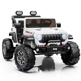 FIRST RIDE ON - Licensed Jeep Wrangler Rubicon 24V Kids Ride on Car, 2 Seater Kids' Electric Vehicle, Ride on Toys W/Bluetooth, Radio - White