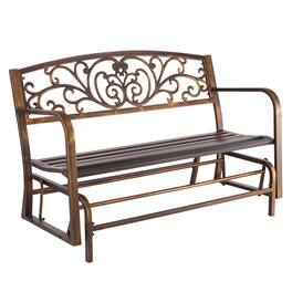 VEVOR - Outdoor Bench, 50 inch, Carbon Steel Metal Frame with Cast Iron Backrest and Round Edge Armrests, Weatherproof Bench - Antique Bronze