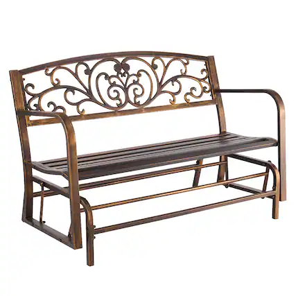 Front. VEVOR - Outdoor Bench, 50 inch, Carbon Steel Metal Frame with Cast Iron Backrest and Round Edge Armrests, Weatherproof Bench - Antique Bronze.