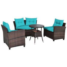 Kadyn - 4 Pcs Outdoor Cushioned Rattan Furniture Set-Turquoise, Patio Seating Conversation Set - Blue