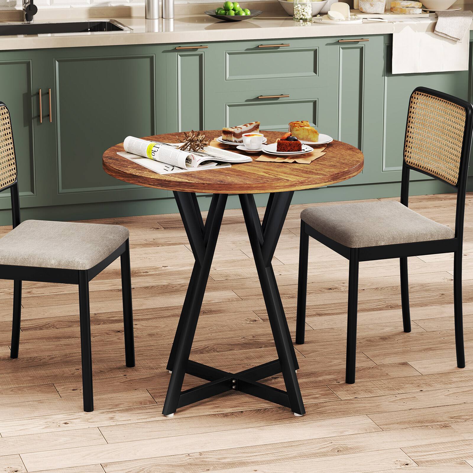 Alt View 3. Gymax - Gymax 31.5Inch Round Dining Table for 2-4Modern Kitchen Table w/Thick Wooden Tabletop - Brown.