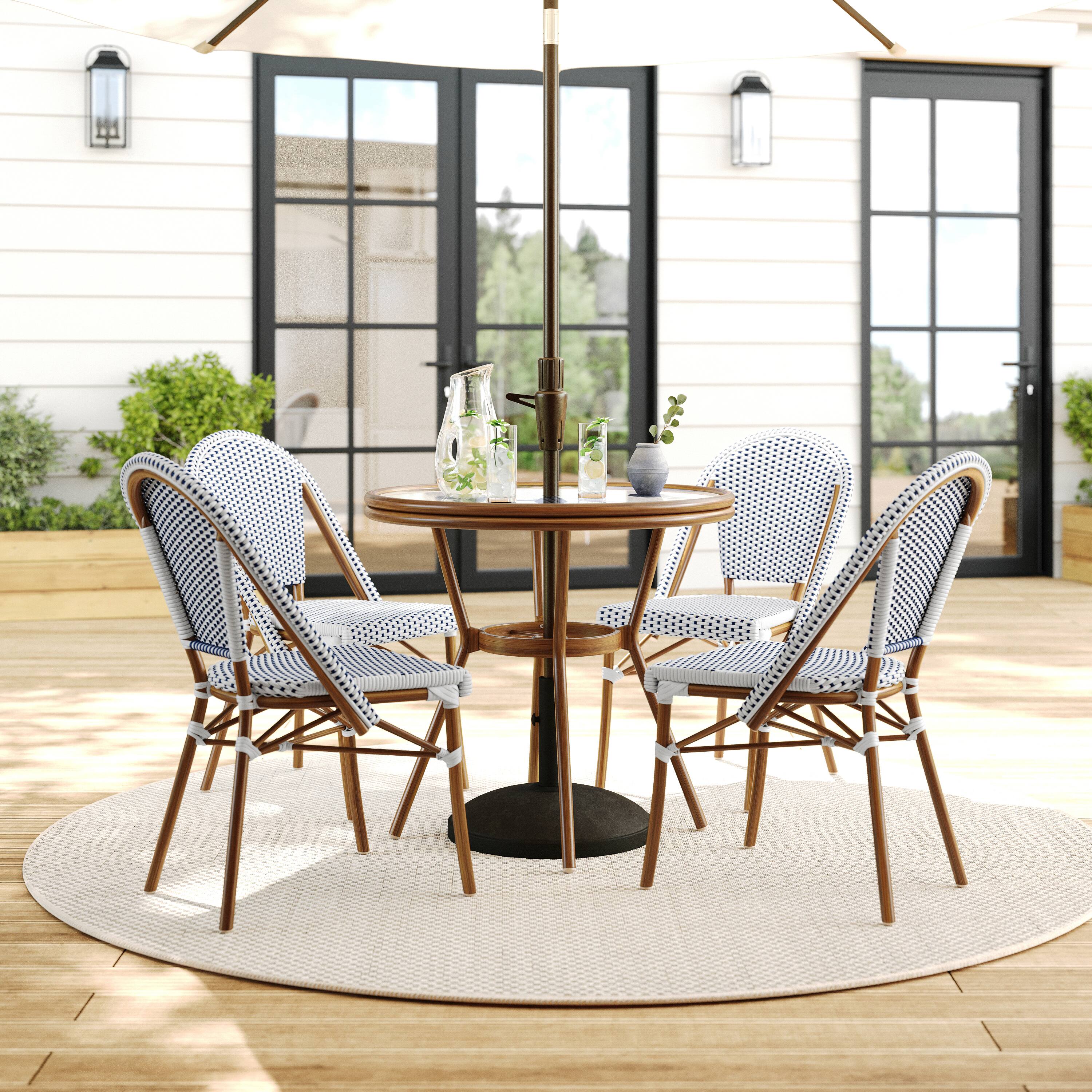 Alt View 1. Martha Stewart - Lily Pond All Weather Woven Bistro Table and Chairs Set with Aluminum Frames - Navy & White/Natural Frame.