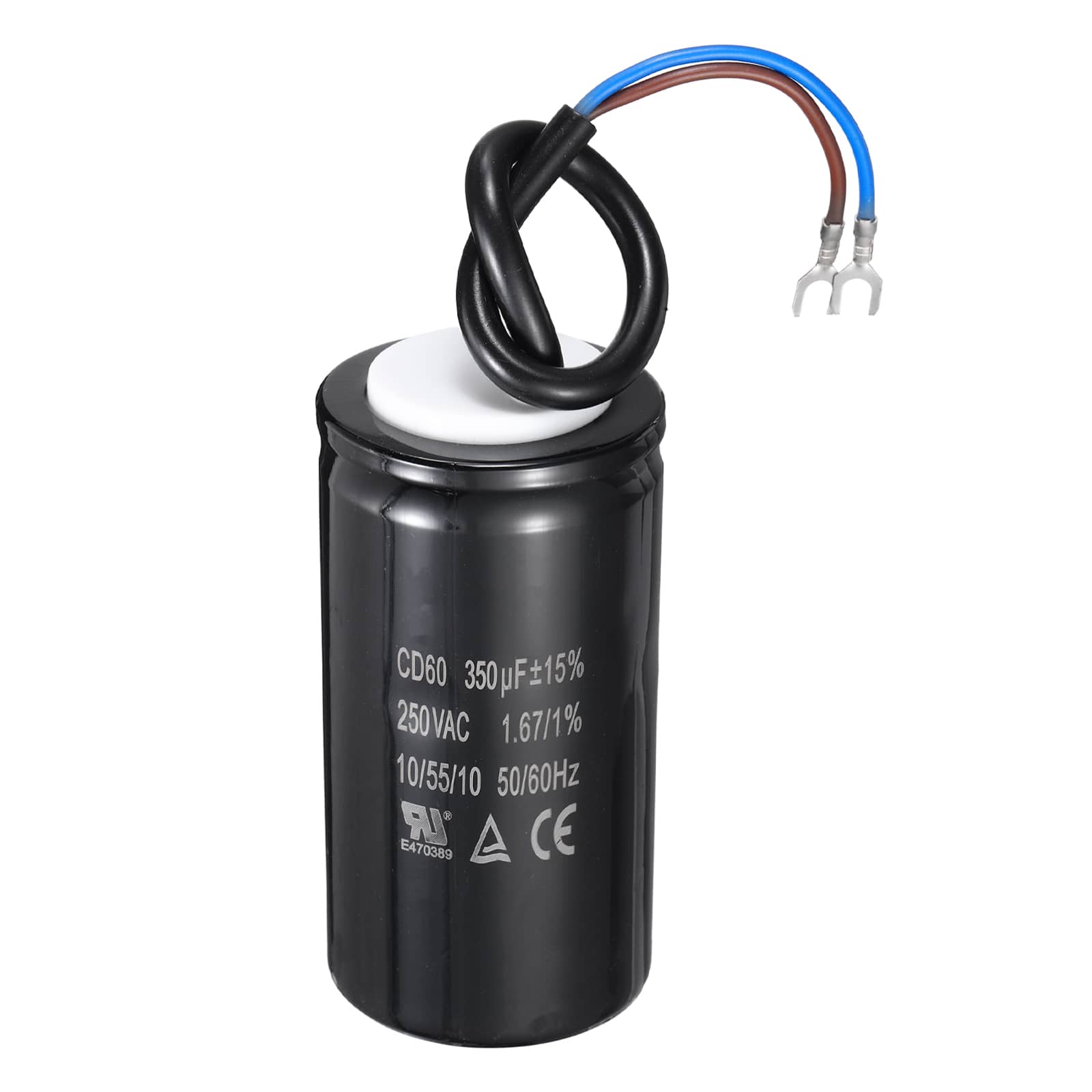 Unique Bargains - CD60 Run Capacitor 350uF 250VAC 50/60Hz 2 Wires Motor Start for Washing Machine Air Compressor - Black