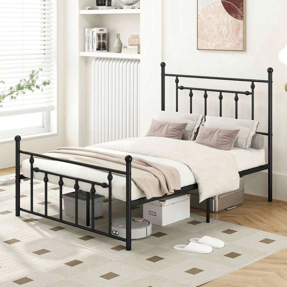 Alt View 4. Kadyn - Platform Bed Frame, Bedroom Bed Frame,Full/Queen/Twin Size Heavy-duty Metal Bed Frame with Headboard-Full Size - Black.