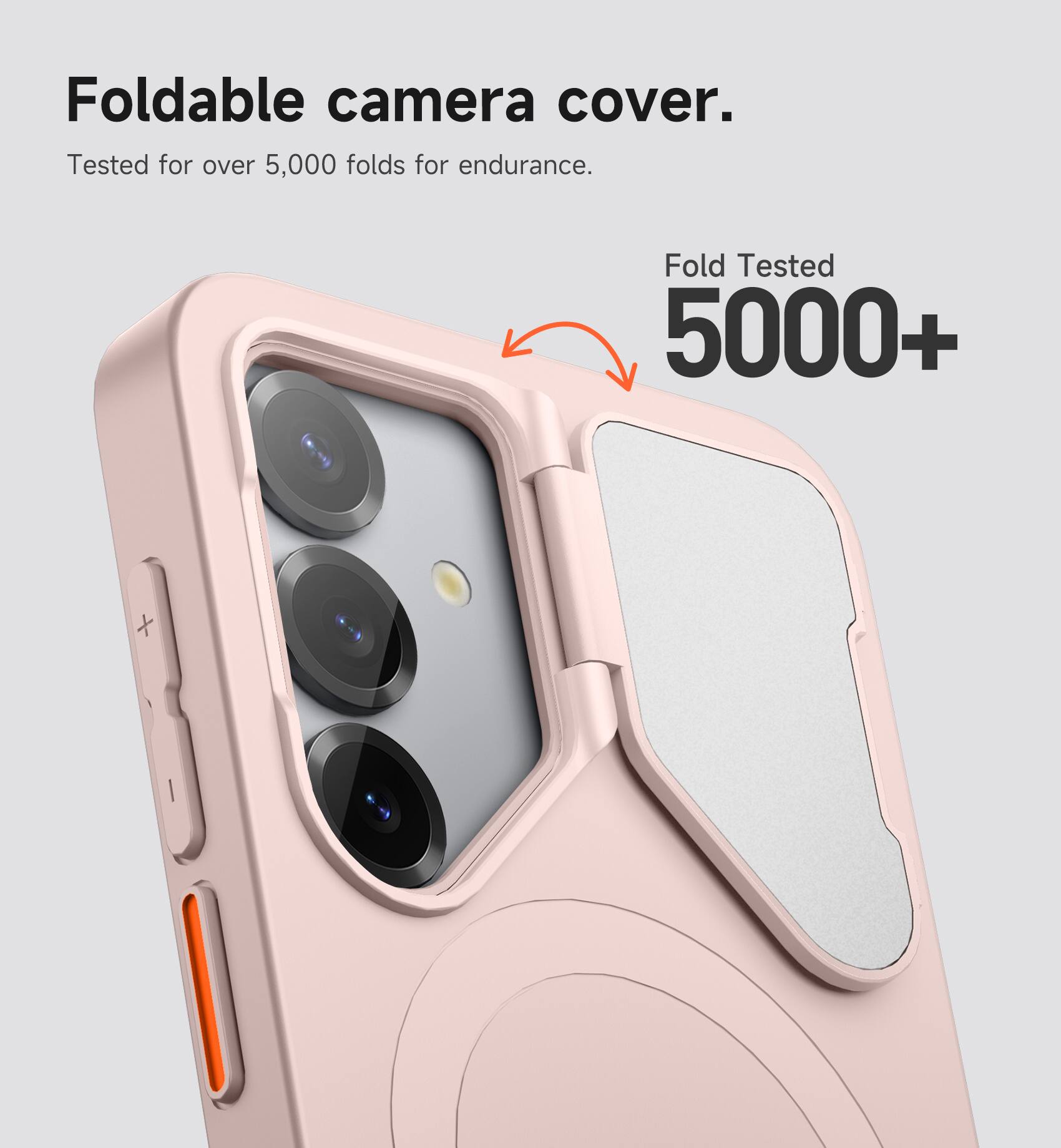 Foldable camera cover.  
Tested for over 5,000 folds for endurance.  
Fold Tested 5000+