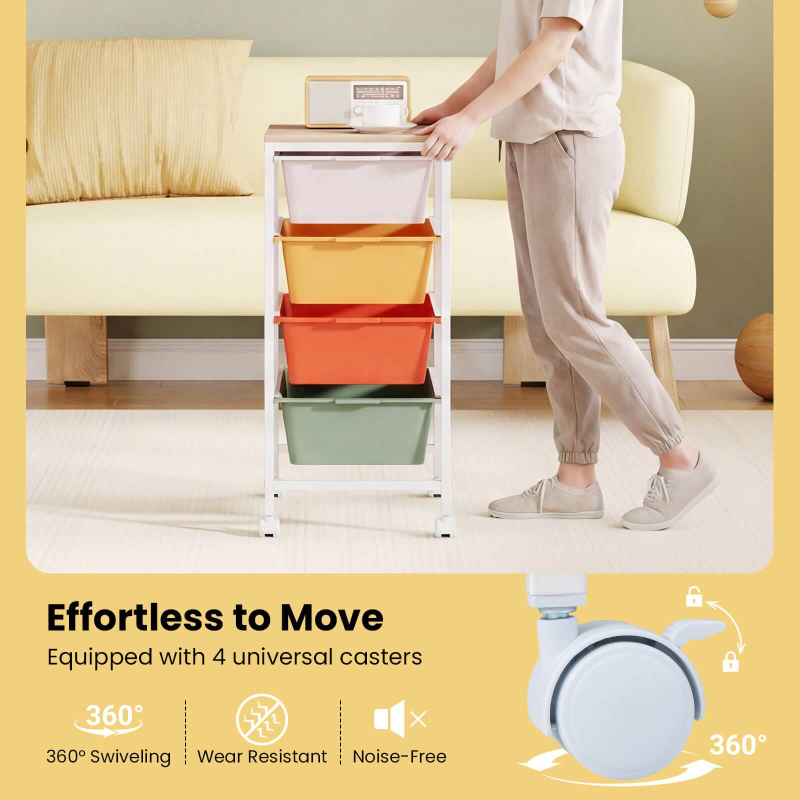 Effortless to Move  
Equipped with 4 universal casters  
360° Swiveling  
Wear Resistant  
Noise-Free