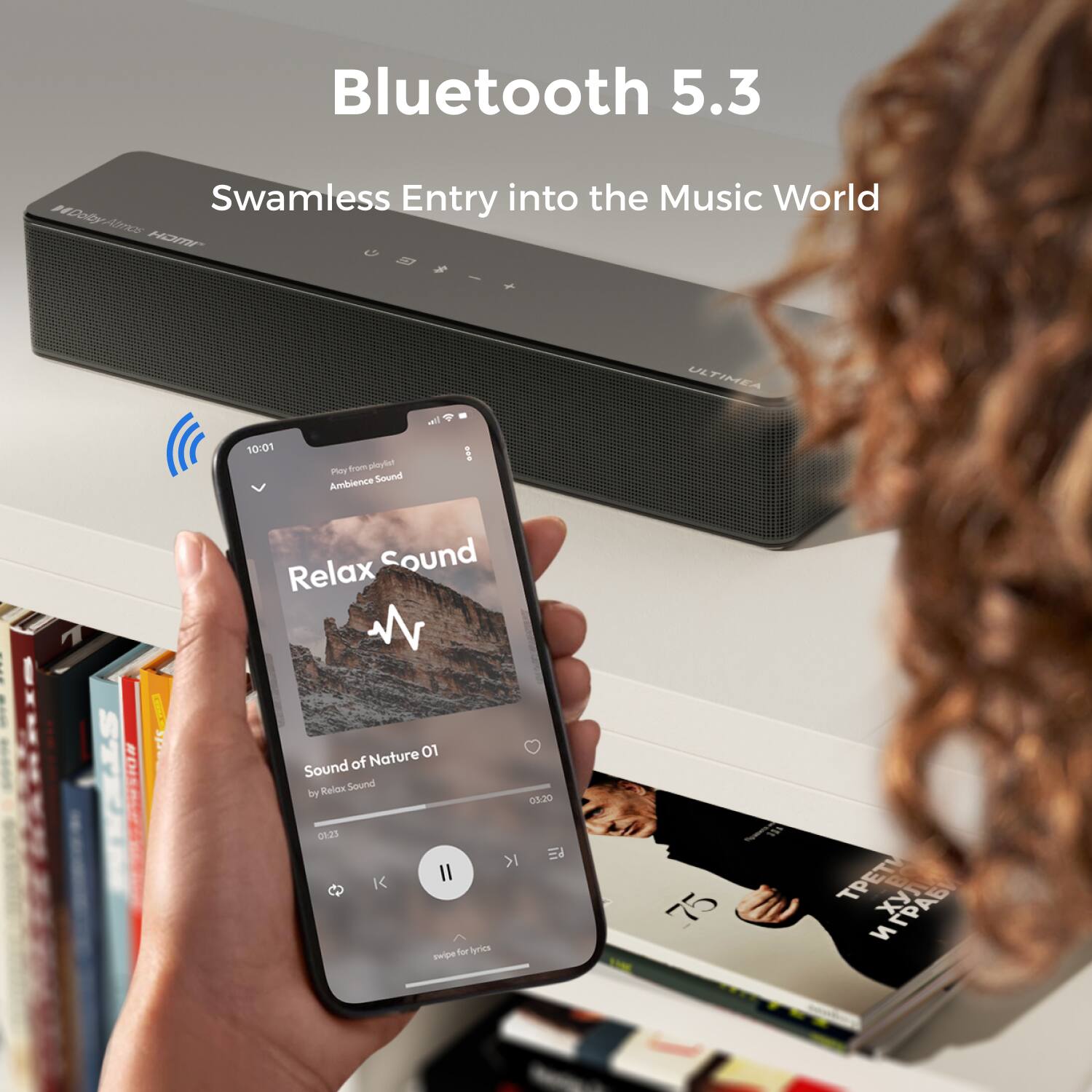 Bluetooth 5.3  
Swamless Entry into the Music World  

Relax Sound  
Sound of Nature 01  
by Relax Sound  
01:23 / 03:25  

Swipe for lyrics
