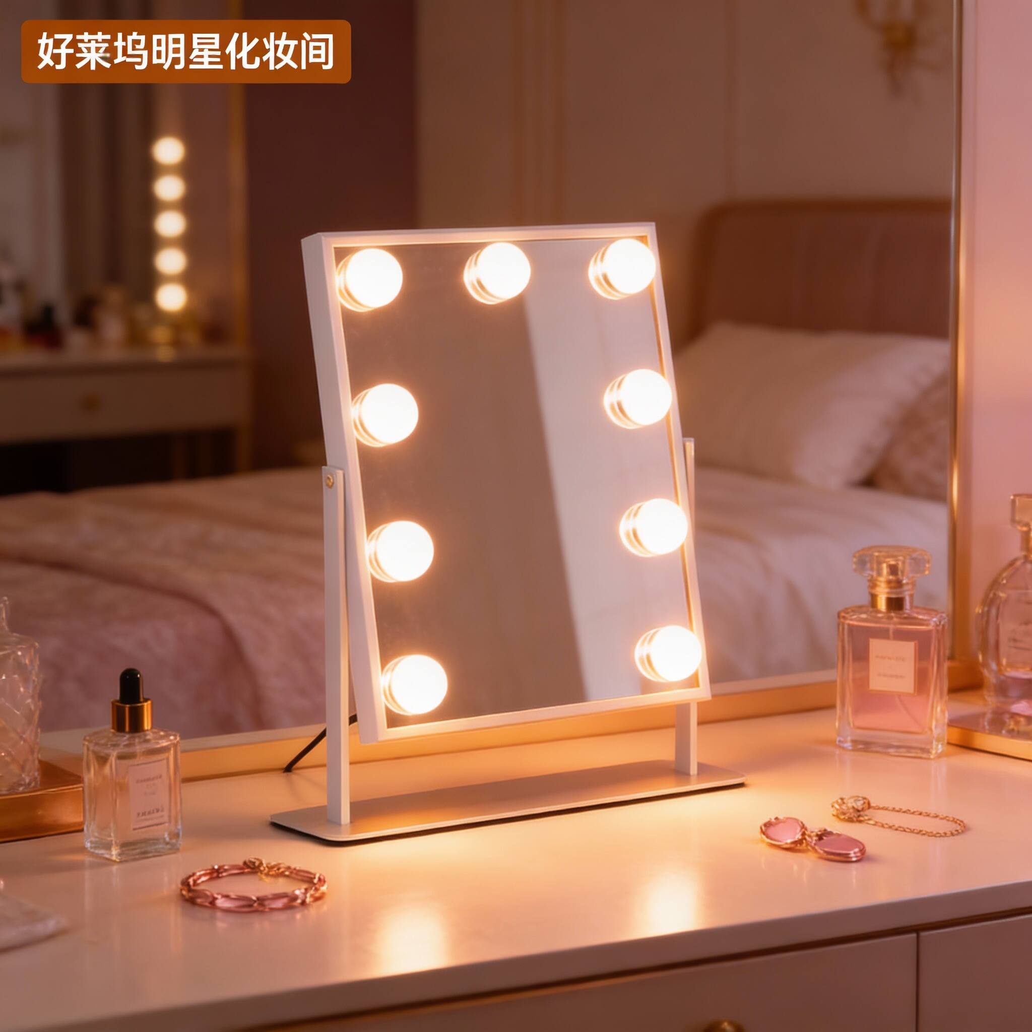 Alt View 2. PO3TICJUNKI3 - Hollywood Vanity Mirror with Lights, 3 Color Modes, Dimmable, 10X Magnifying, 360° Swivel - Ivory.