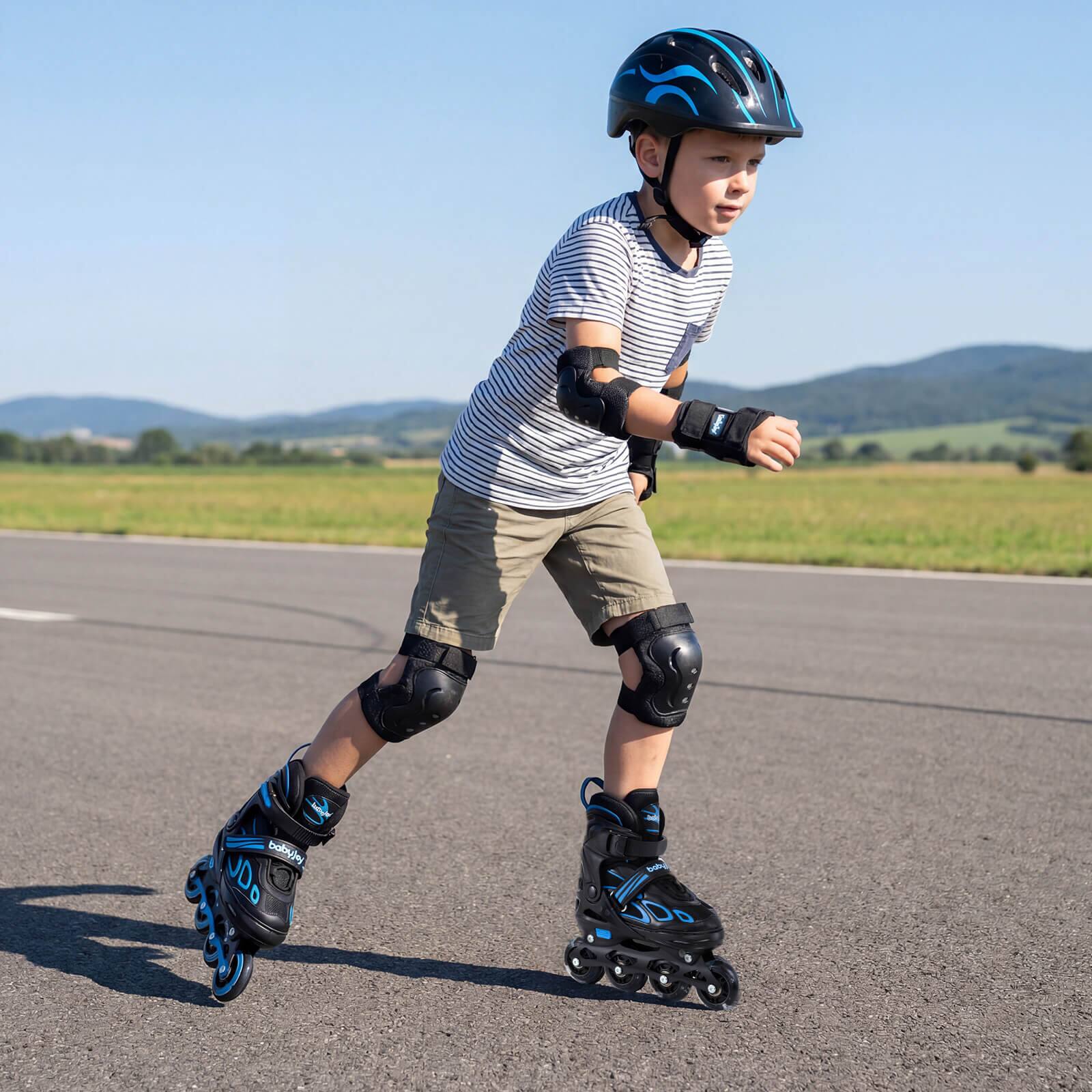 Alt View 1. Costway - Costway Adjustable Kids' Inline Skates Ages 7-9 4 Sizes Adjustable Blade Roller with Light-up Wheels - Black & Blue.