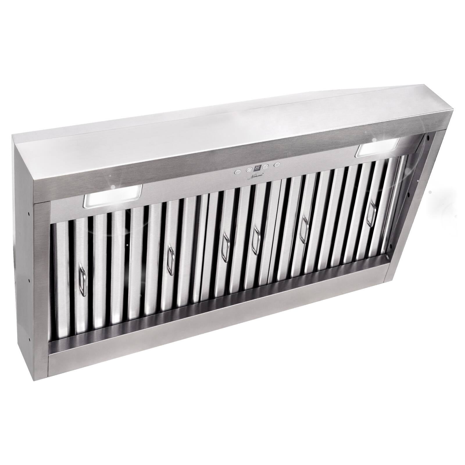 Left. Akicon - Akicon 36 inch Ducted 600-CFM Range Hood Insert with 4-Speed Fan, 2 LED Lights and Baffle Filter - Stainless steel.