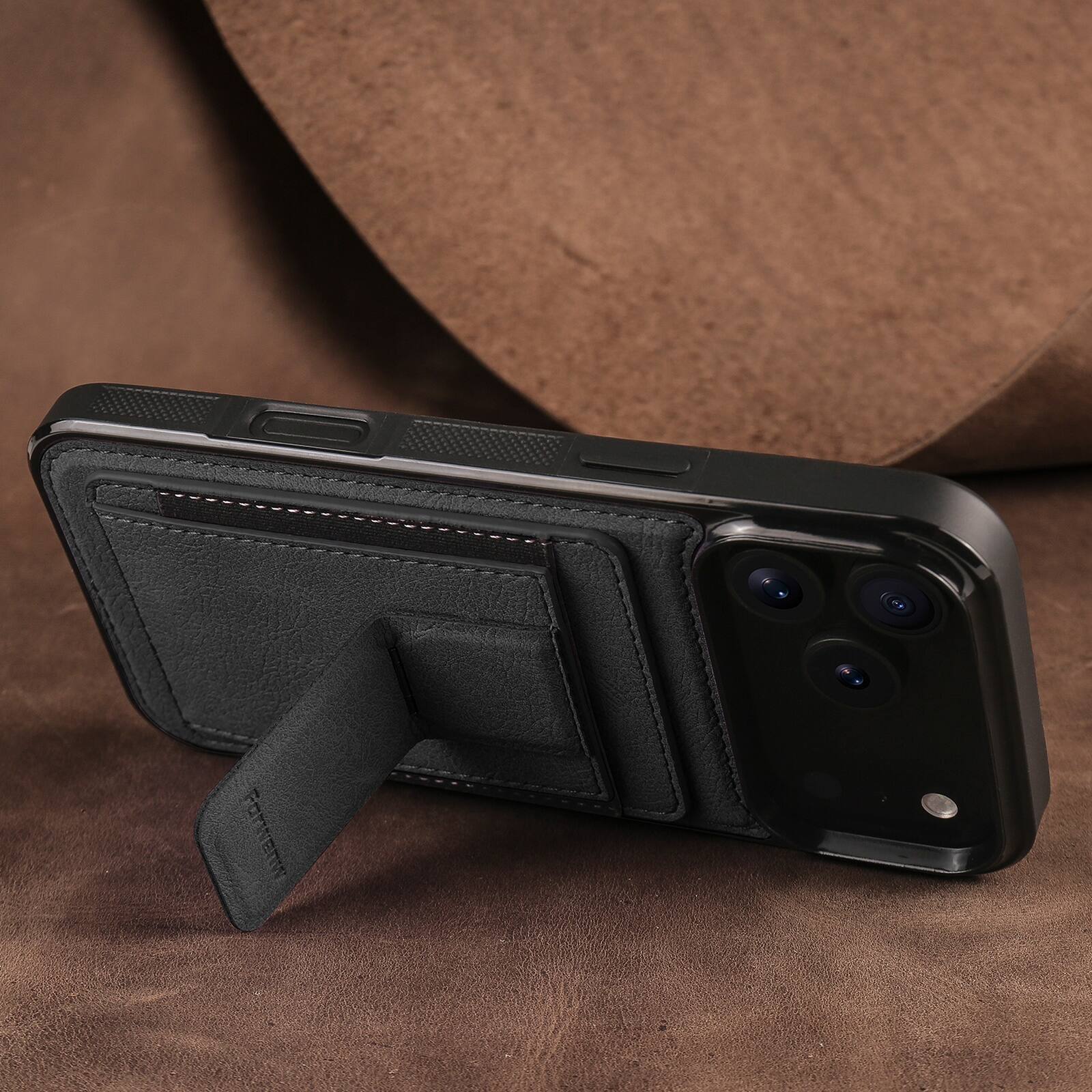 Alt View 1. Dteck - Slim Card Holder Case for Apple iPhone 17 Pro Max, Shockproof Wallet Protective Cover with Kickstand - Black.