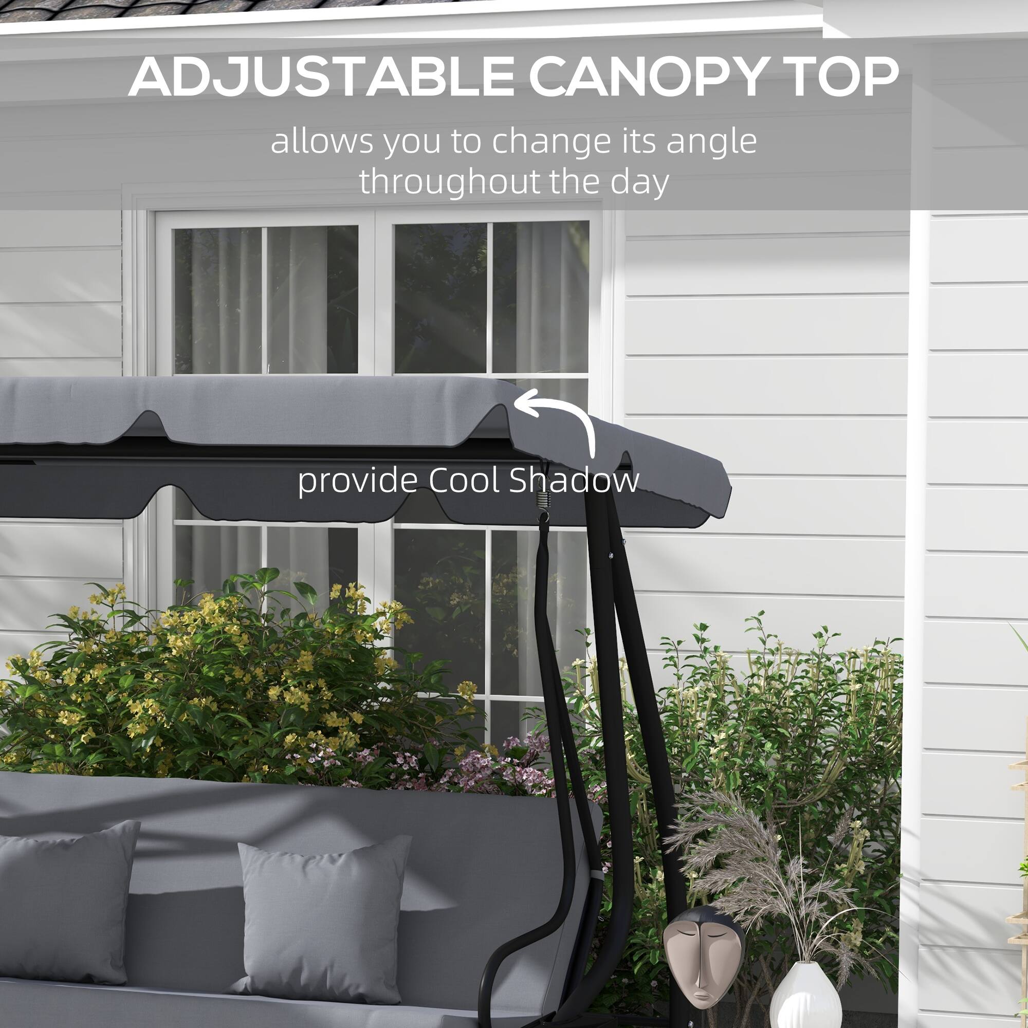 ADJUSTABLE CANOPY TOP allows you to change its angle throughout the day, provide Cool Shadow