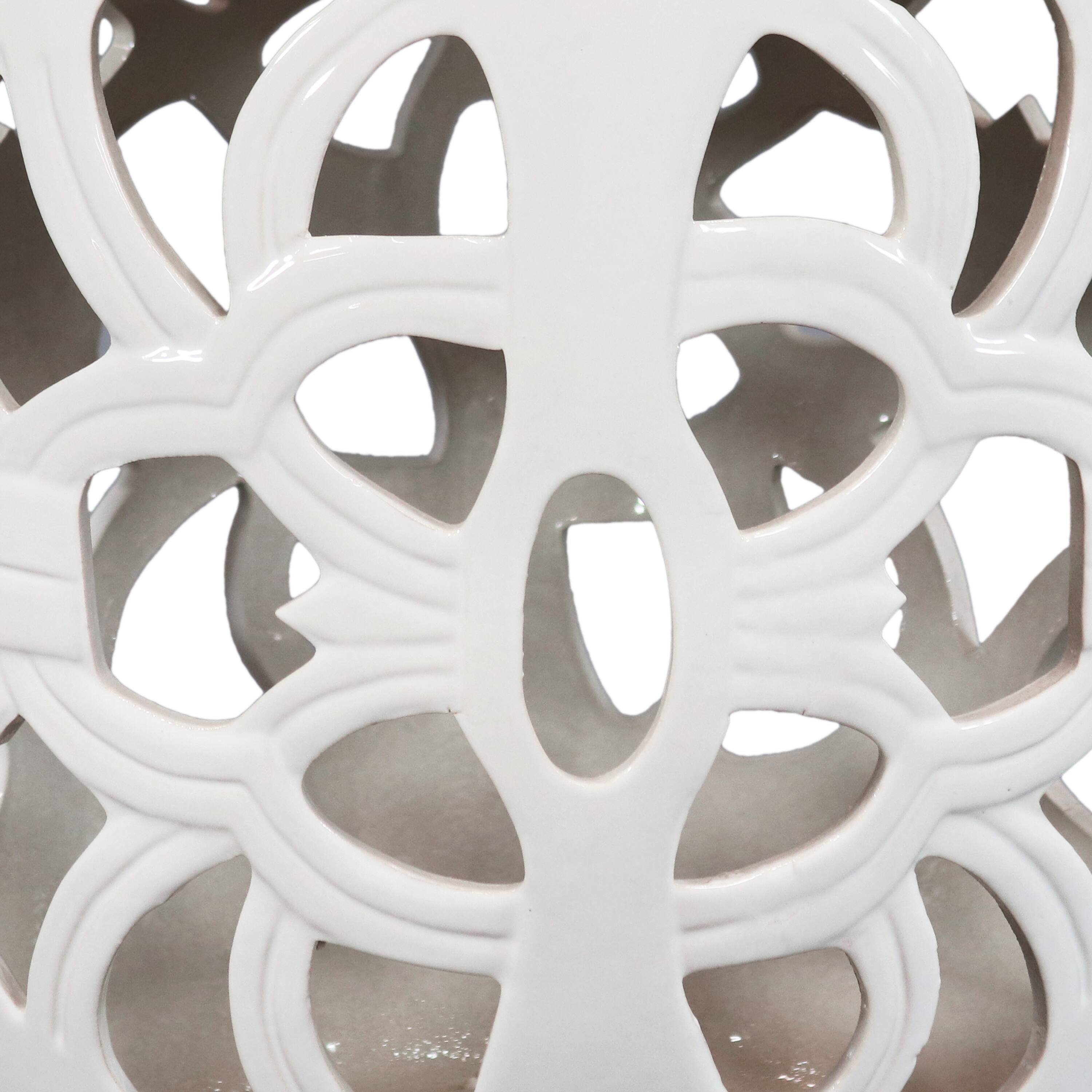 Alt View 8. Sunnydaze - 18 in Knotted Quatrefoil Ceramic Glaze Garden Stool - White.