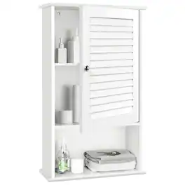 Costway - Wall Cabinet Hanging Bathroom Storage Cabinet 27.5" Height Adjustable - White