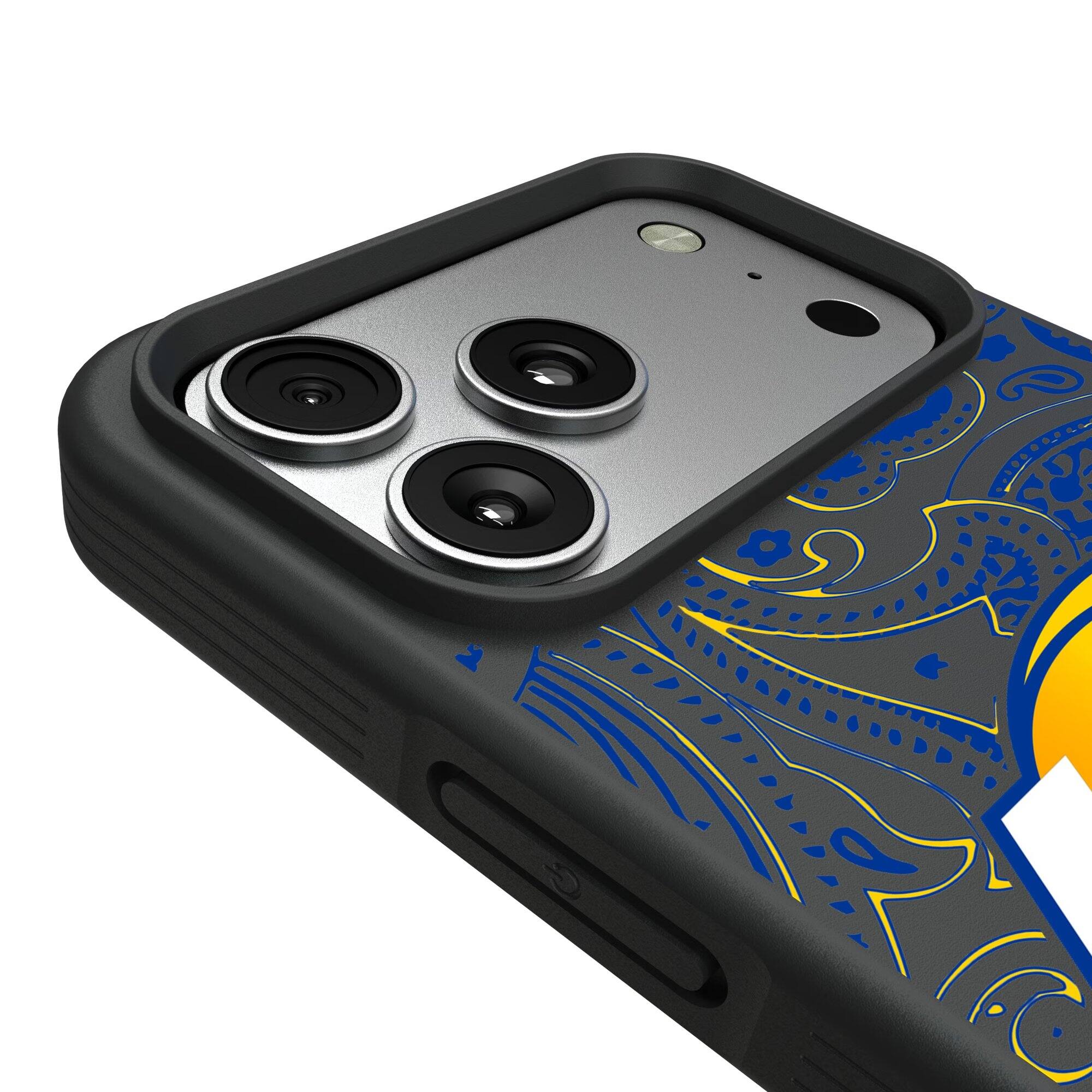 Alt View 2. Keyscaper - Los Angeles Rams iPhone Paisley Design Bump Case - 15 Pro - Multicolor.