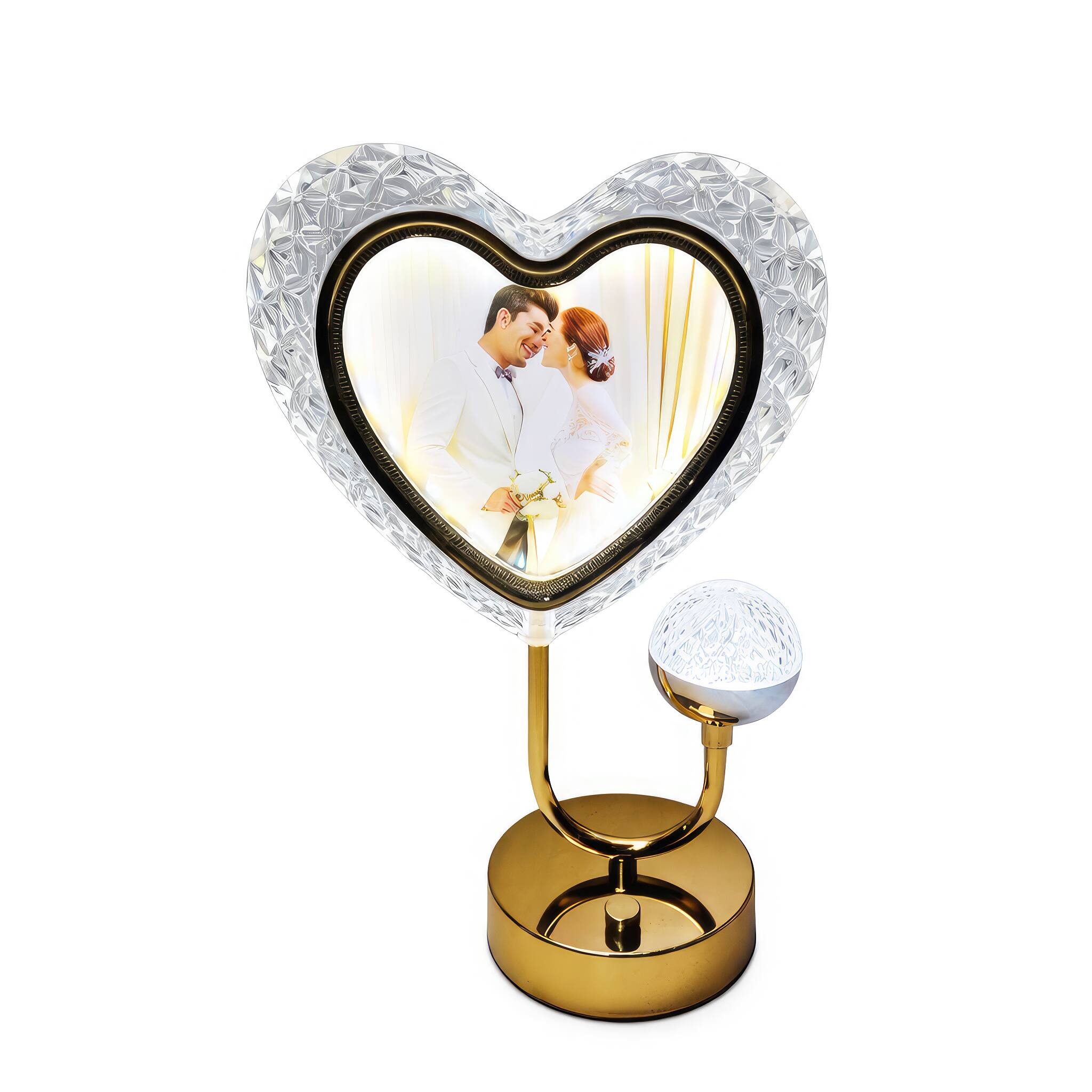 Angle. FC Design - 14"H Heart Photo Frame Touch Lamp, 3-Color Changing LED Decorative Ambient Light Accent.