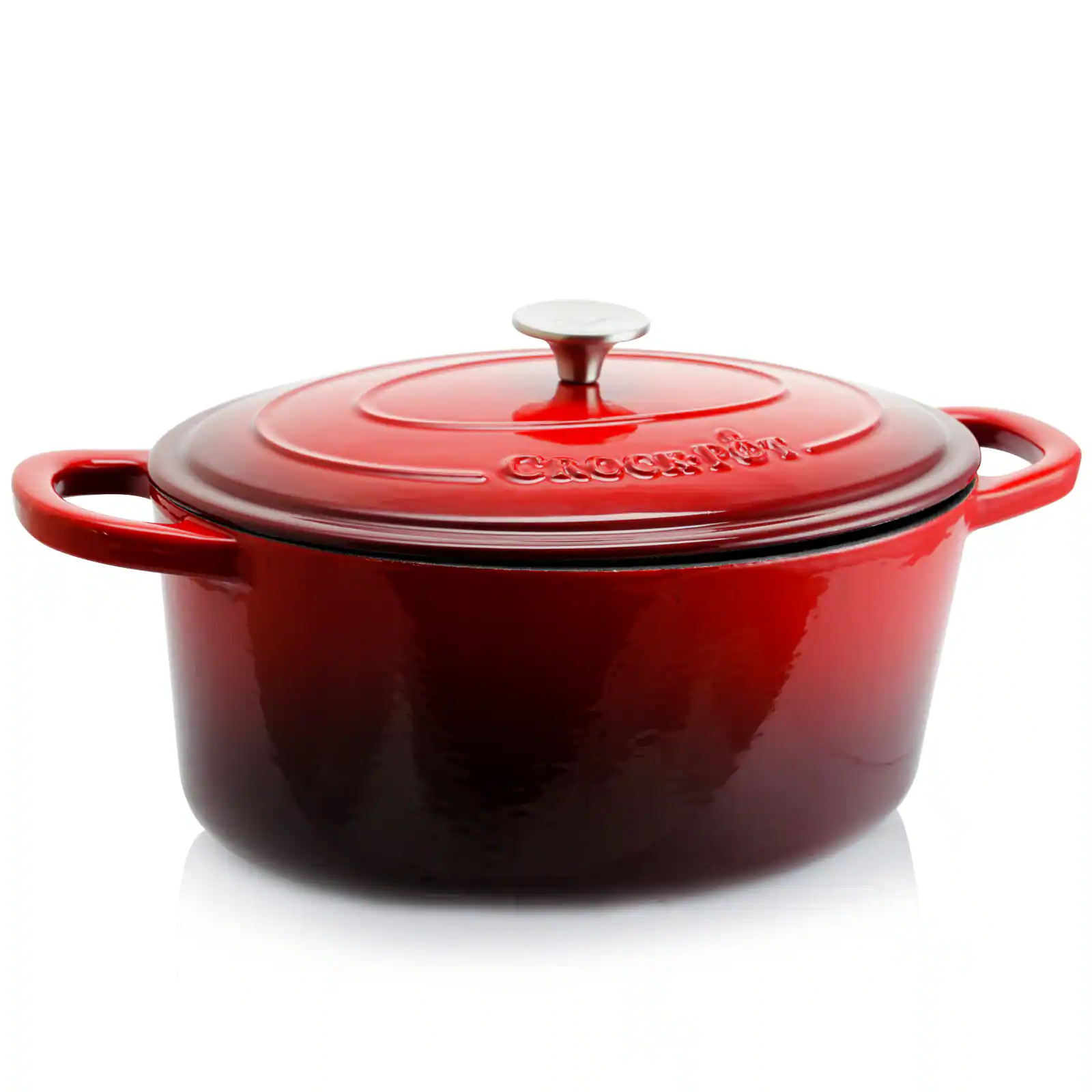 Front. Crockpot - Crock Pot Artisan 7 Quart Oval Enameled Cast Iron Dutch Oven in Scarlet Red - Red.
