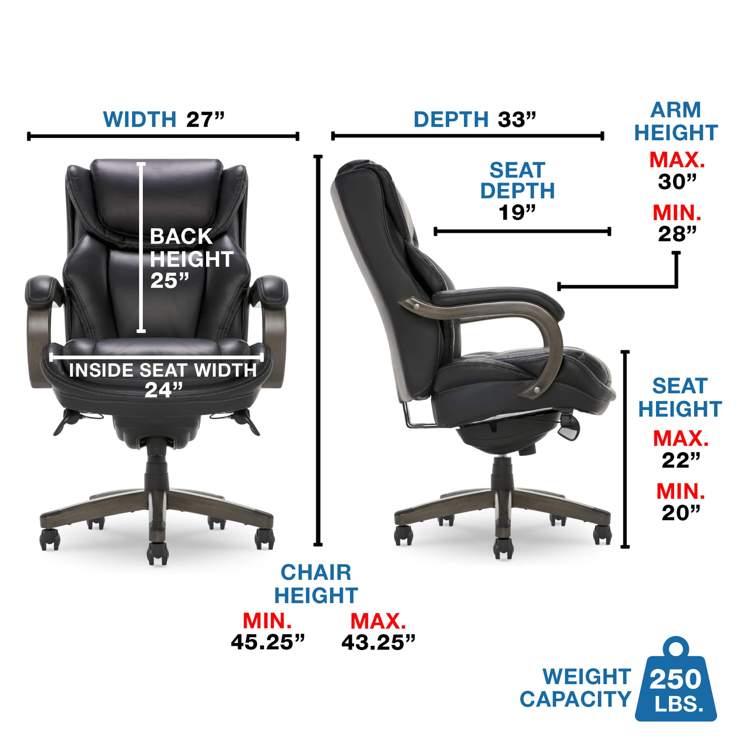 Left. La-Z-Boy - Big & Tall Executive Office Chair with Comfort Core Cushions - Black.