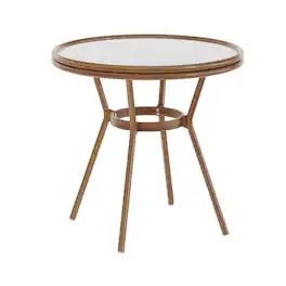 Emma + Oliver - Colmar Indoor/Outdoor Bistro Style 31.5 in. Table with PE Rattan, Glass Top, and Bamboo Finished Metal Frame - White & Gray Rattan/Natural Frame