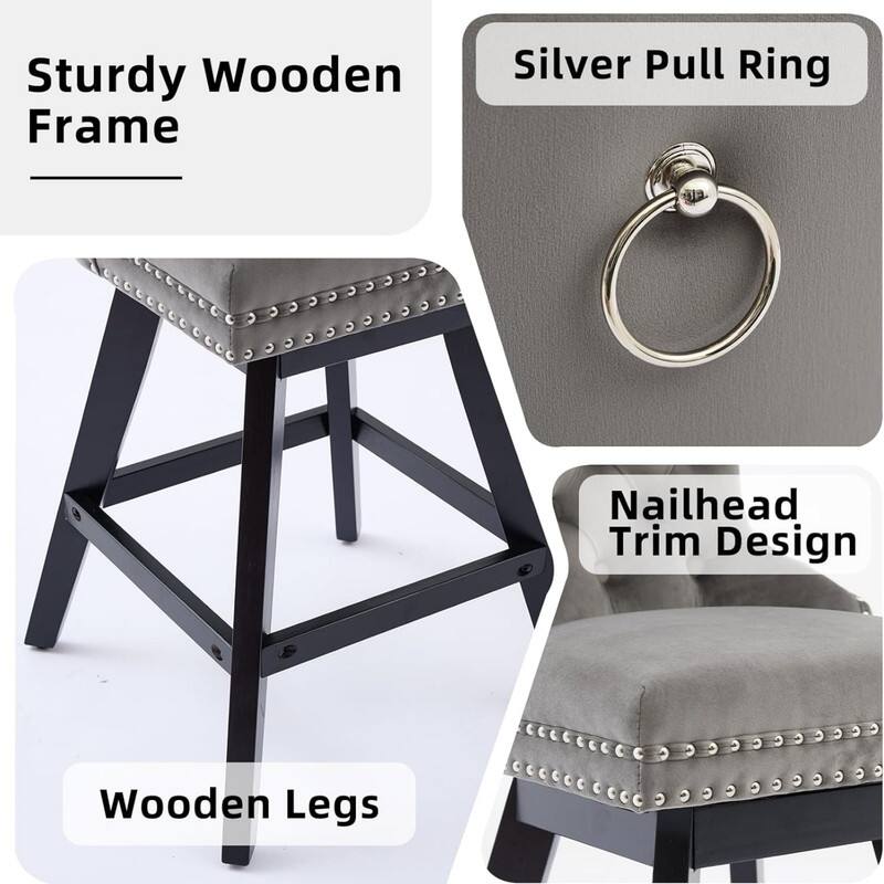 Sturdy Wooden Frame  
Silver Pull Ring  
Nailhead Trim Design  
Wooden Legs