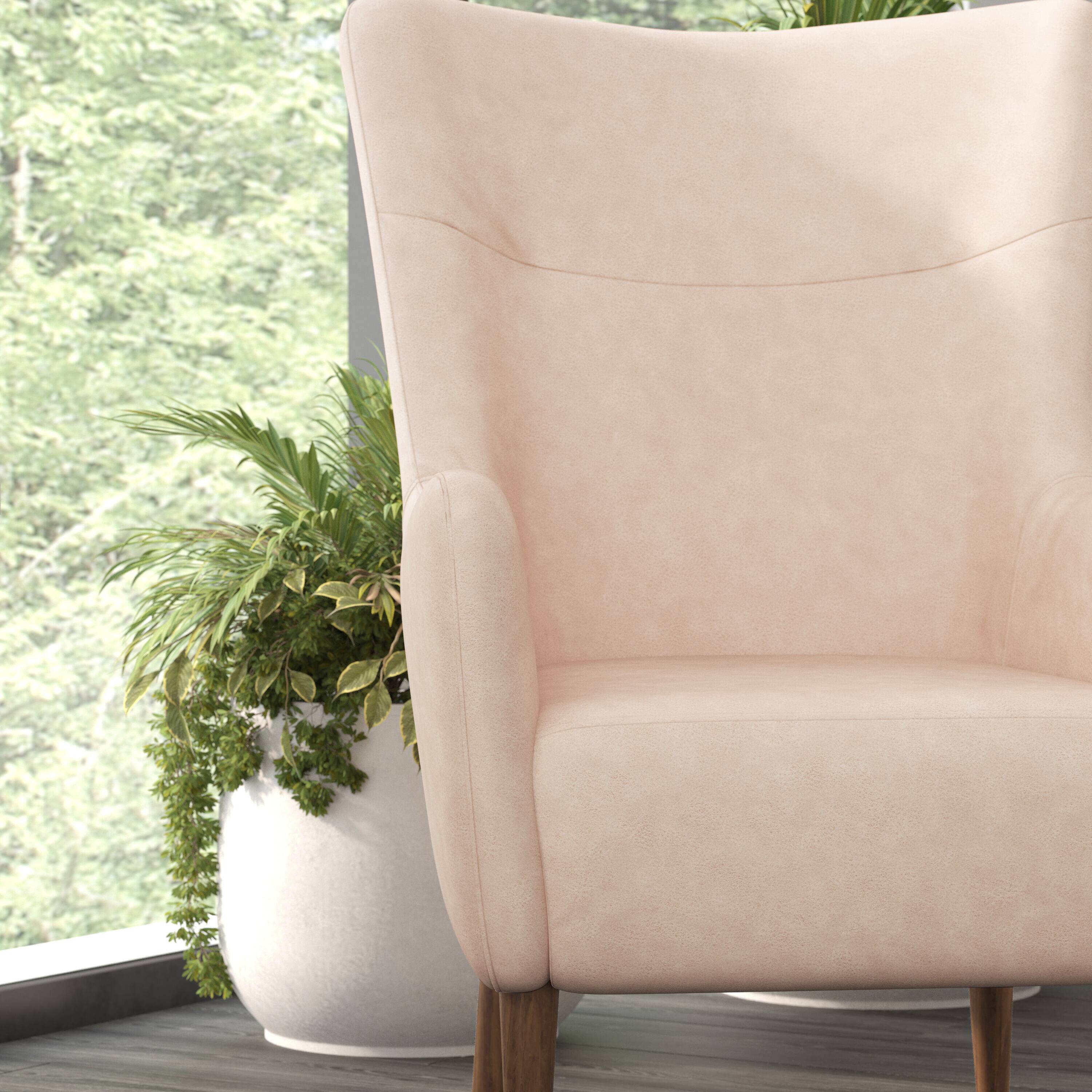 Alt View 3. Emma + Oliver - Kellen Traditional Wingback Accent Chair, Faux Leather Upholstery and Wooden Frame and Legs - Light Brown.