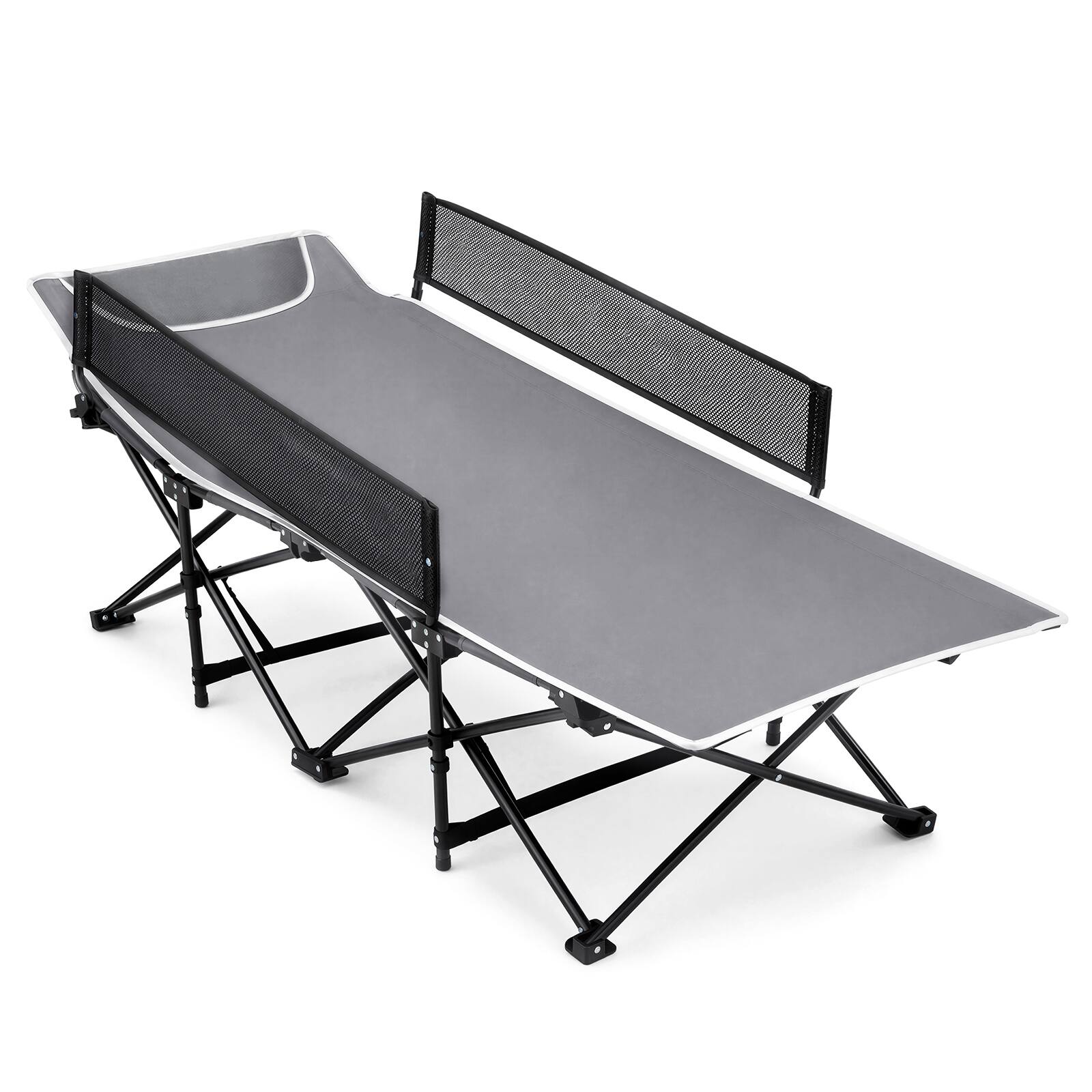 Alt View 9. Costway - Costway Foldable Camping Cot with Headrest Mesh Side Rails Carry Bag Metal Frame for Hiking - Gray.