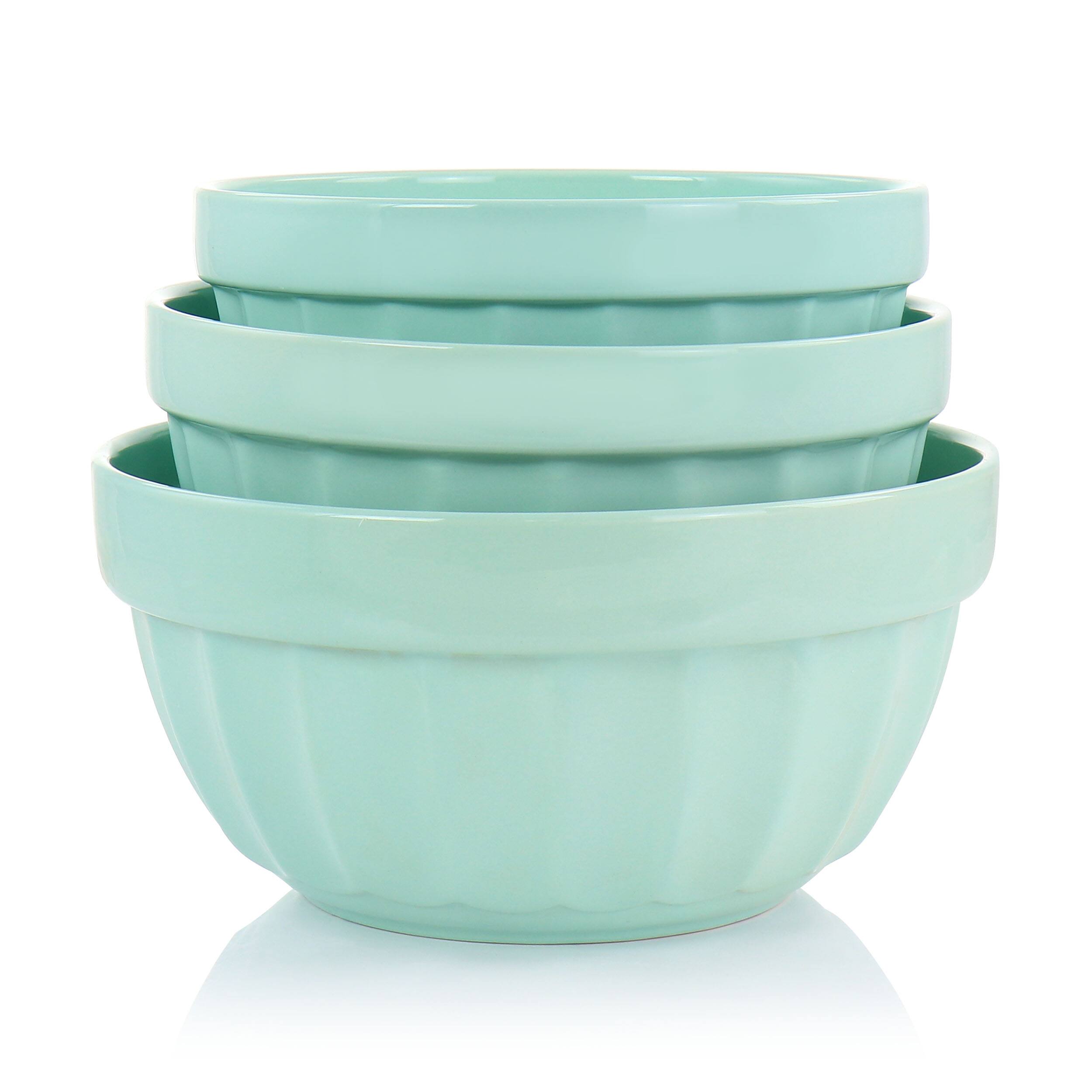 Alt View 2. Martha Stewart - Martha Stewart 3 Piece Stoneware Bowl Set in Turquoise - Blue.